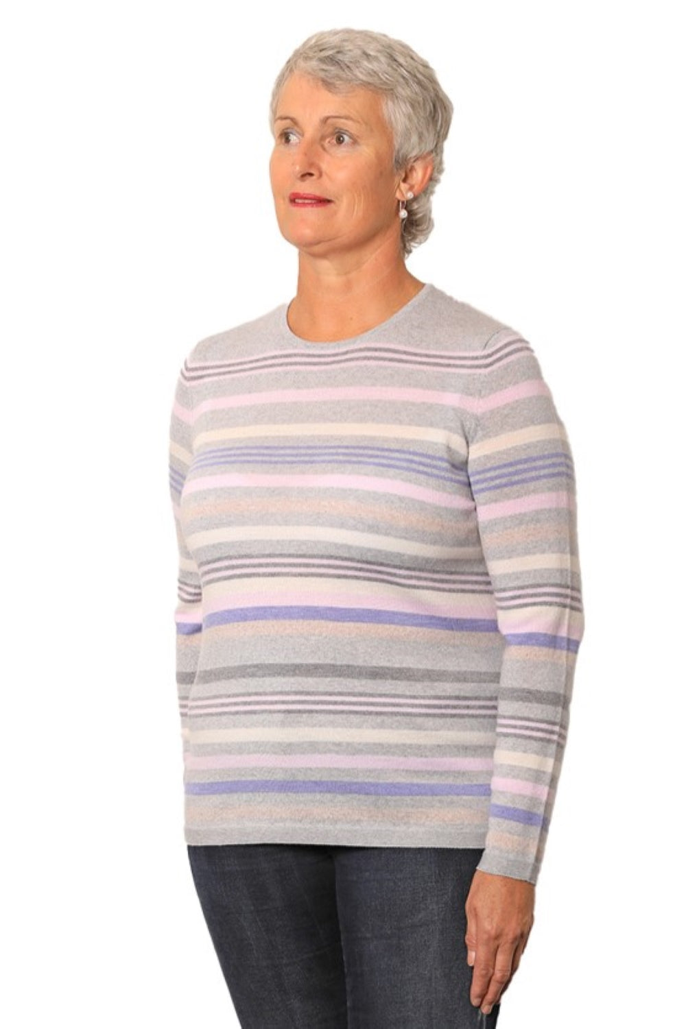 100% Supersoft Royal Merino Striped Crew Neck Jumper Pastels