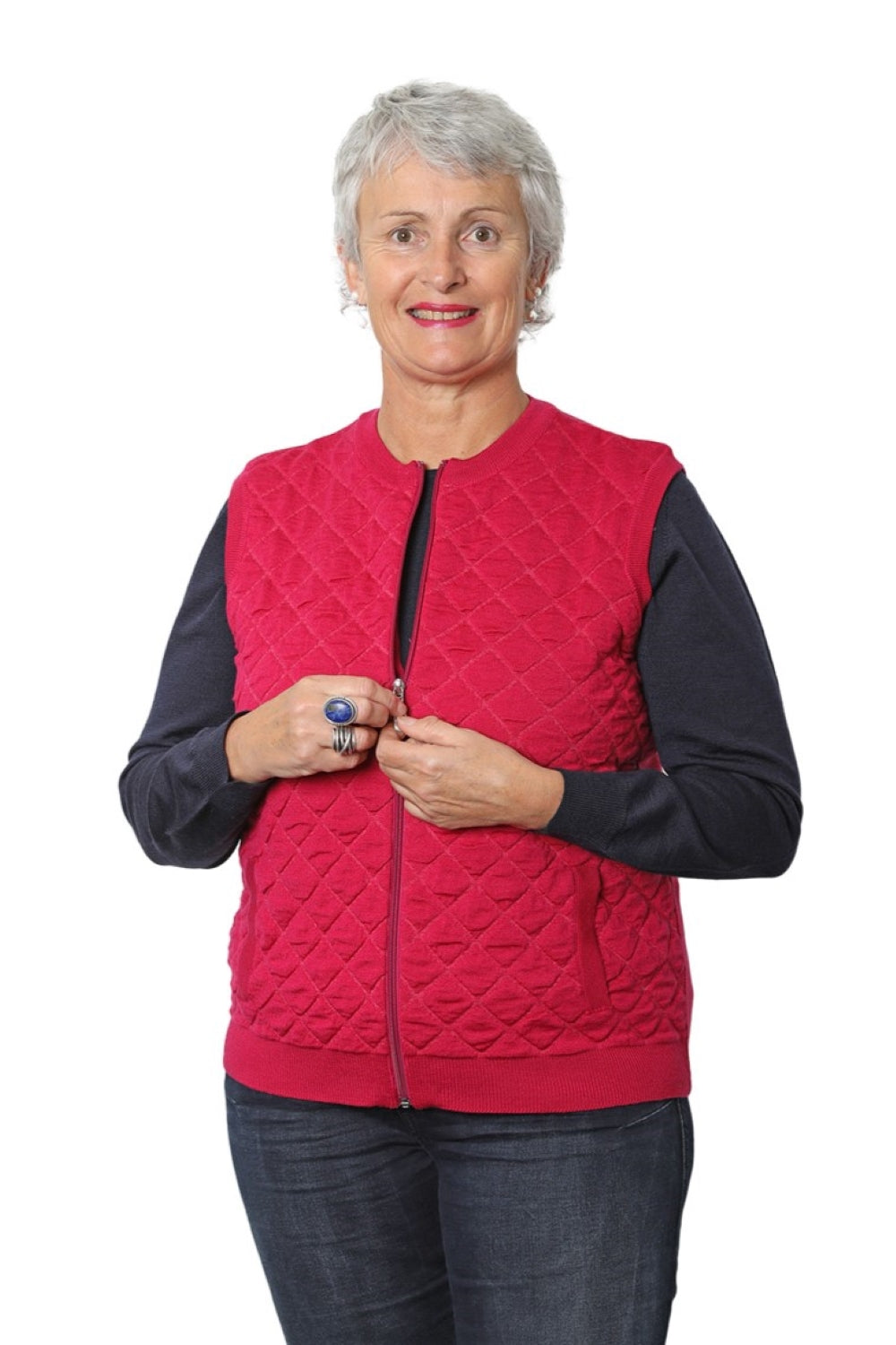 AOK Clothing's Quilted 100% Merino Zip Sleeveless Vest Fuchsia