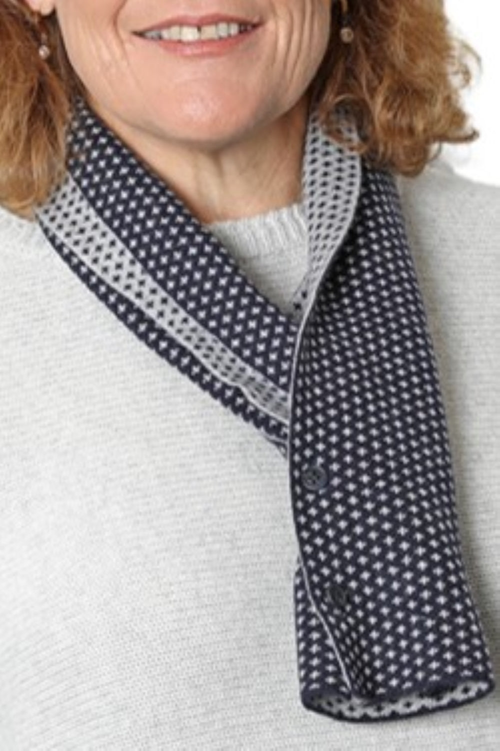 Cashmere Merino Pattern Neck Scarf 2 Buttons Mar/Gm