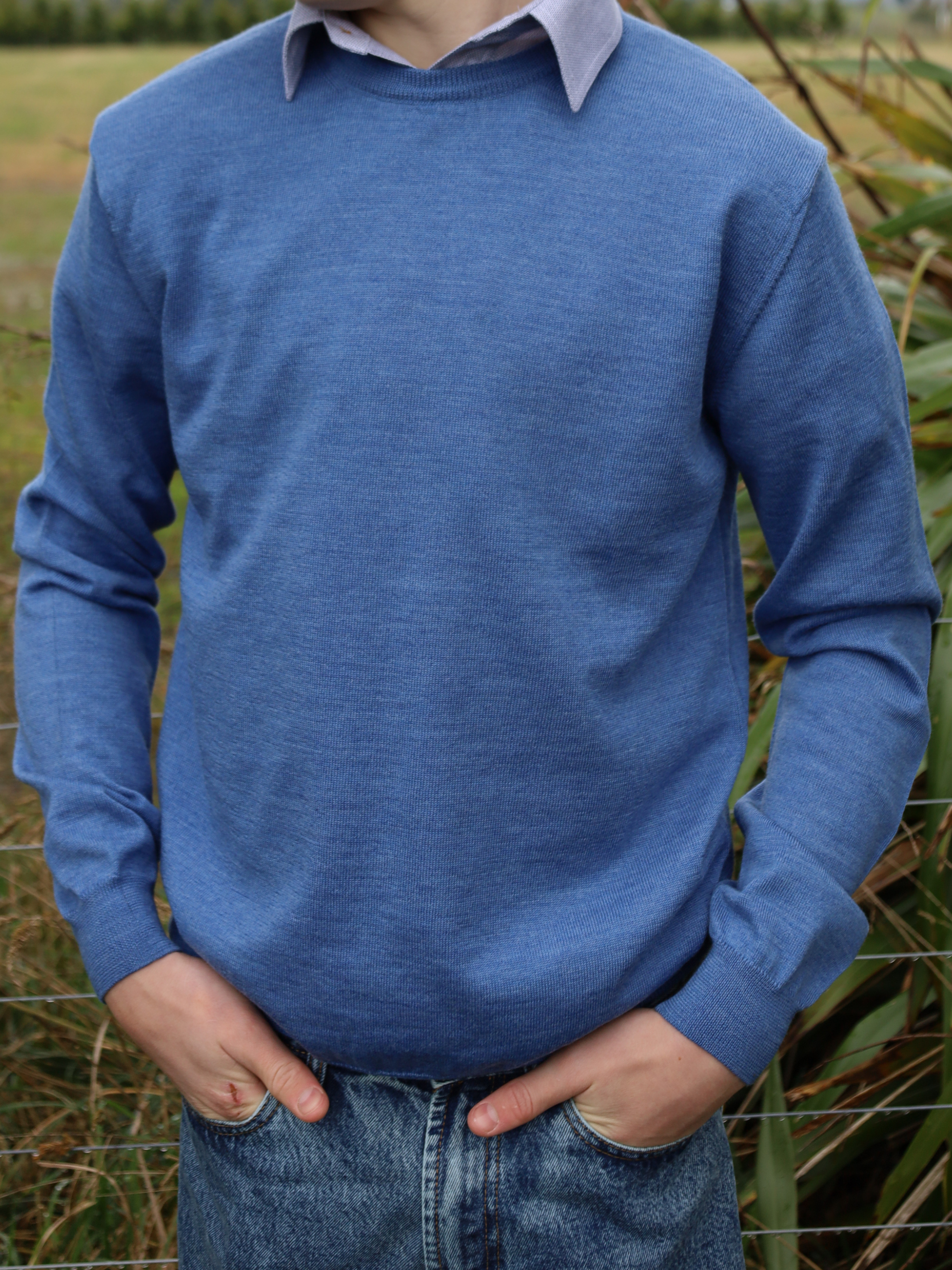mens blue merino crew jumper 2