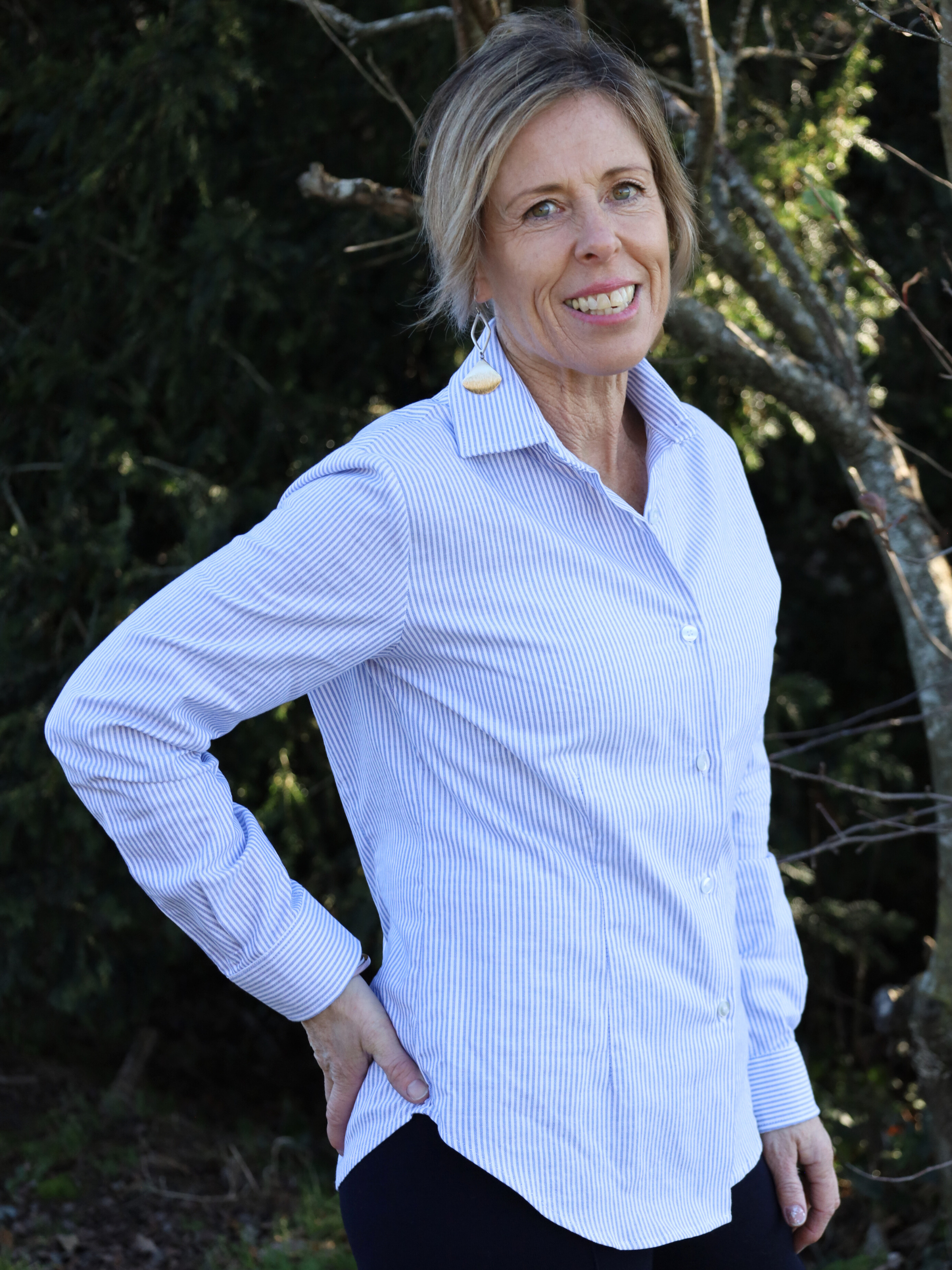 Blue and white pinstripe shirt AOK