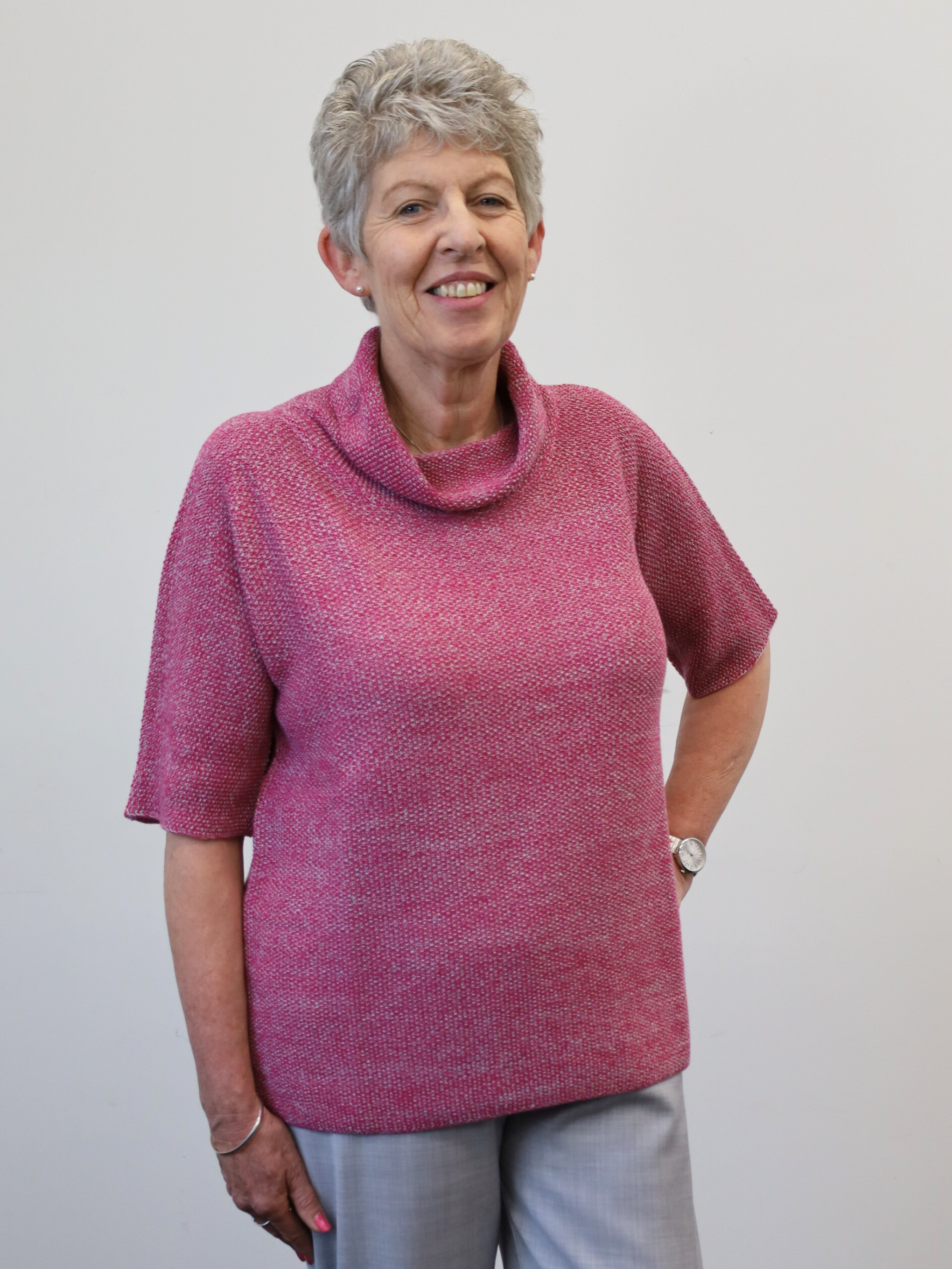 100% Merino Penny Cowl Neck Top fuschia