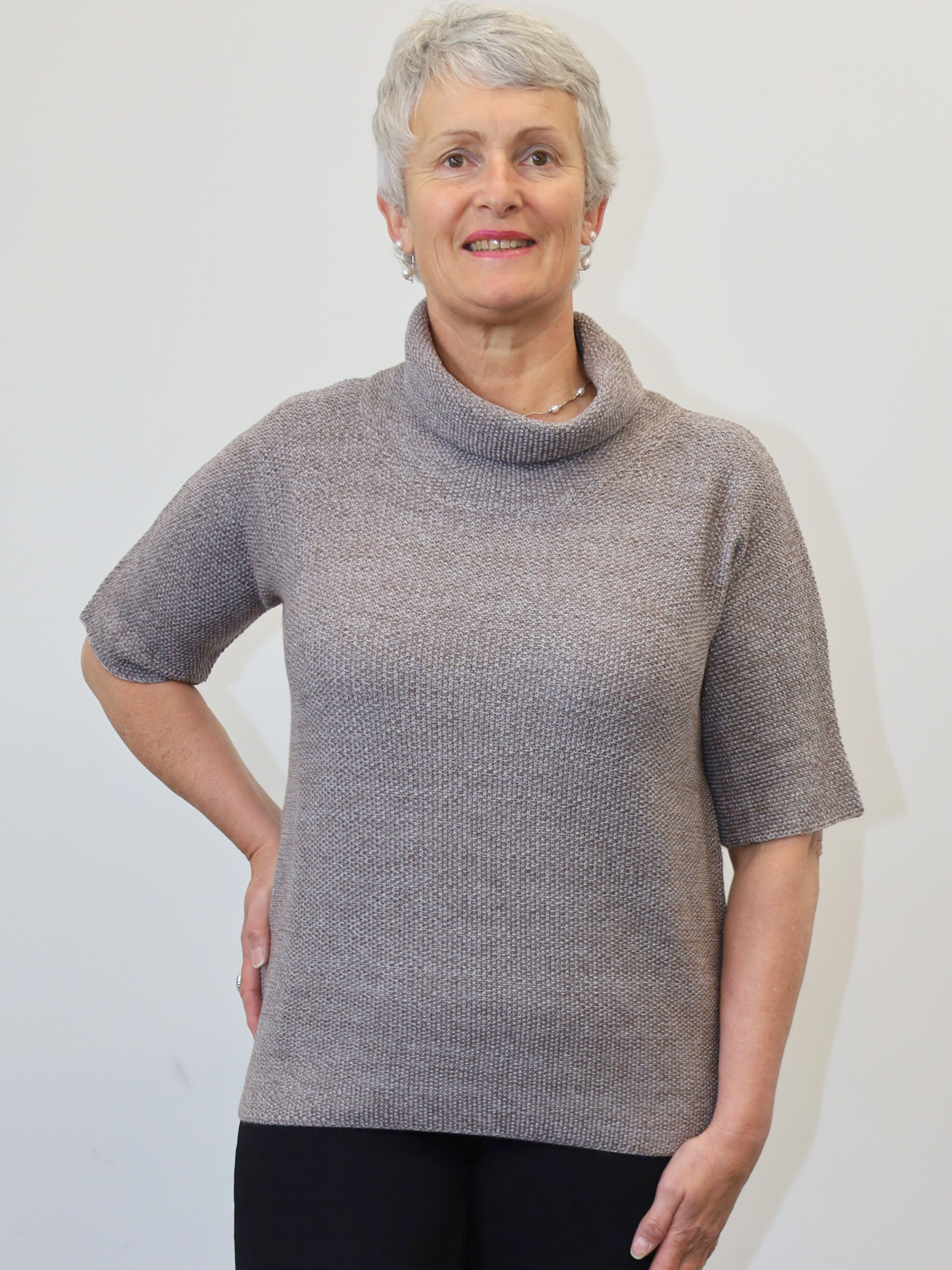 100% Merino Penny Cowl Neck Top mushroom