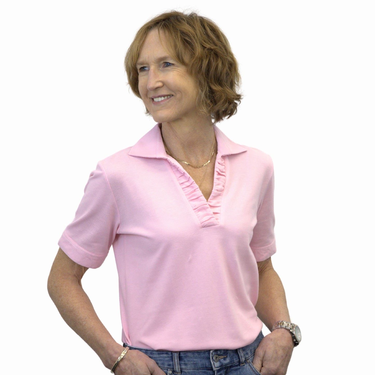 Rosa Pink Ruched Polo - Made in Italy - 100% Italian Cotton
