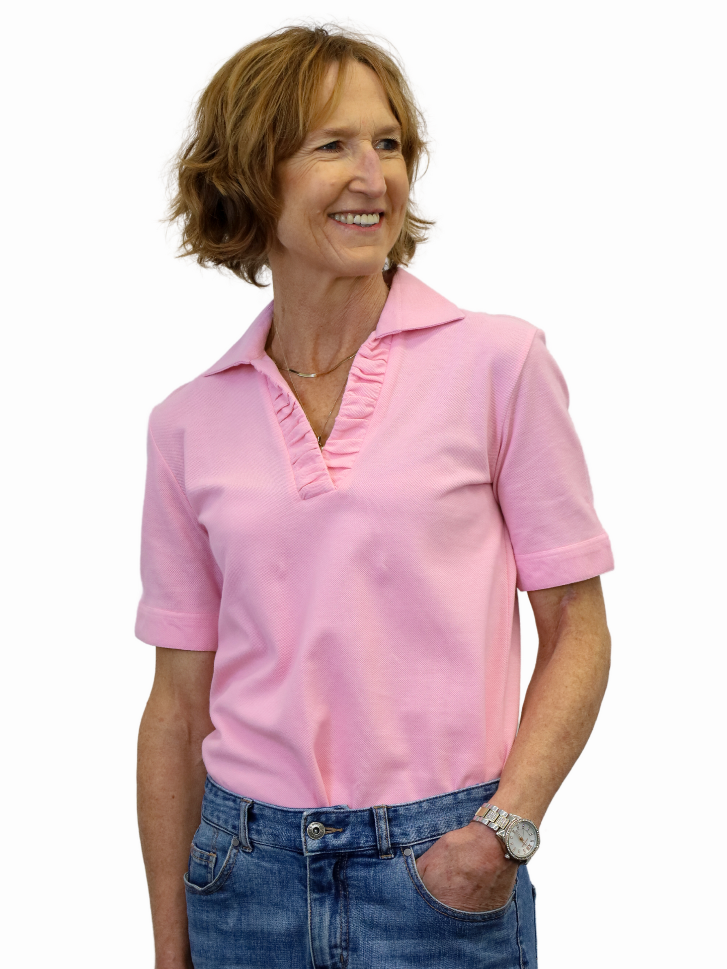 Rosa Pink Ruched Polo - Made in Italy - 100% Italian Cotton