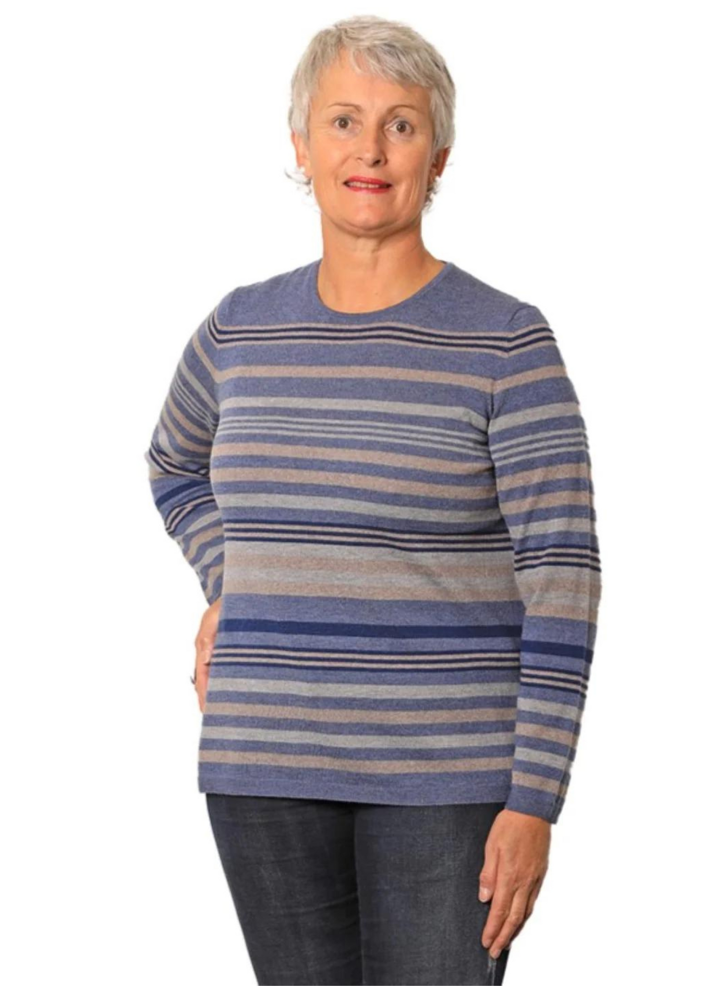 100% Supersoft Royal Merino Striped Crew Neck Jumper