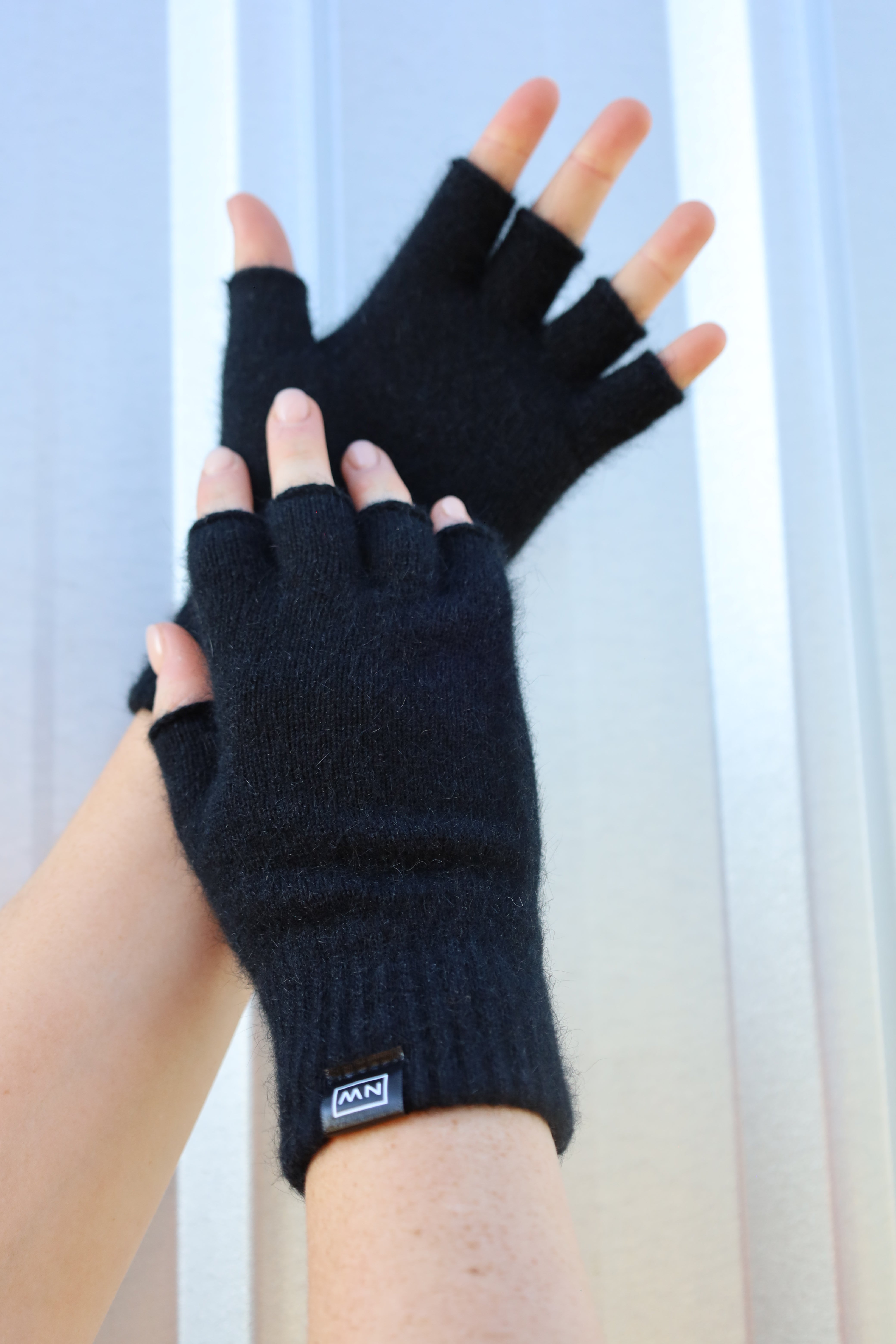 black possum fingerless gloves