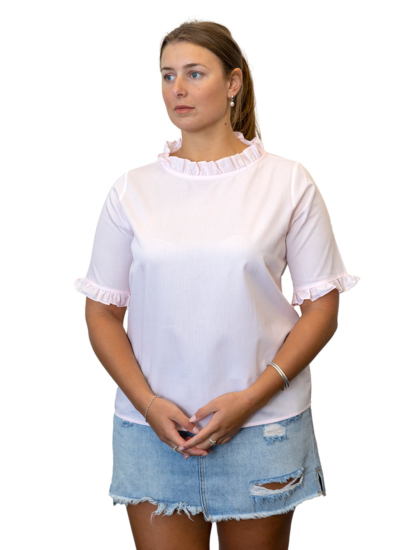 Soft Pink Plain Olivia Blouse -100% Cotton - Made in Italy