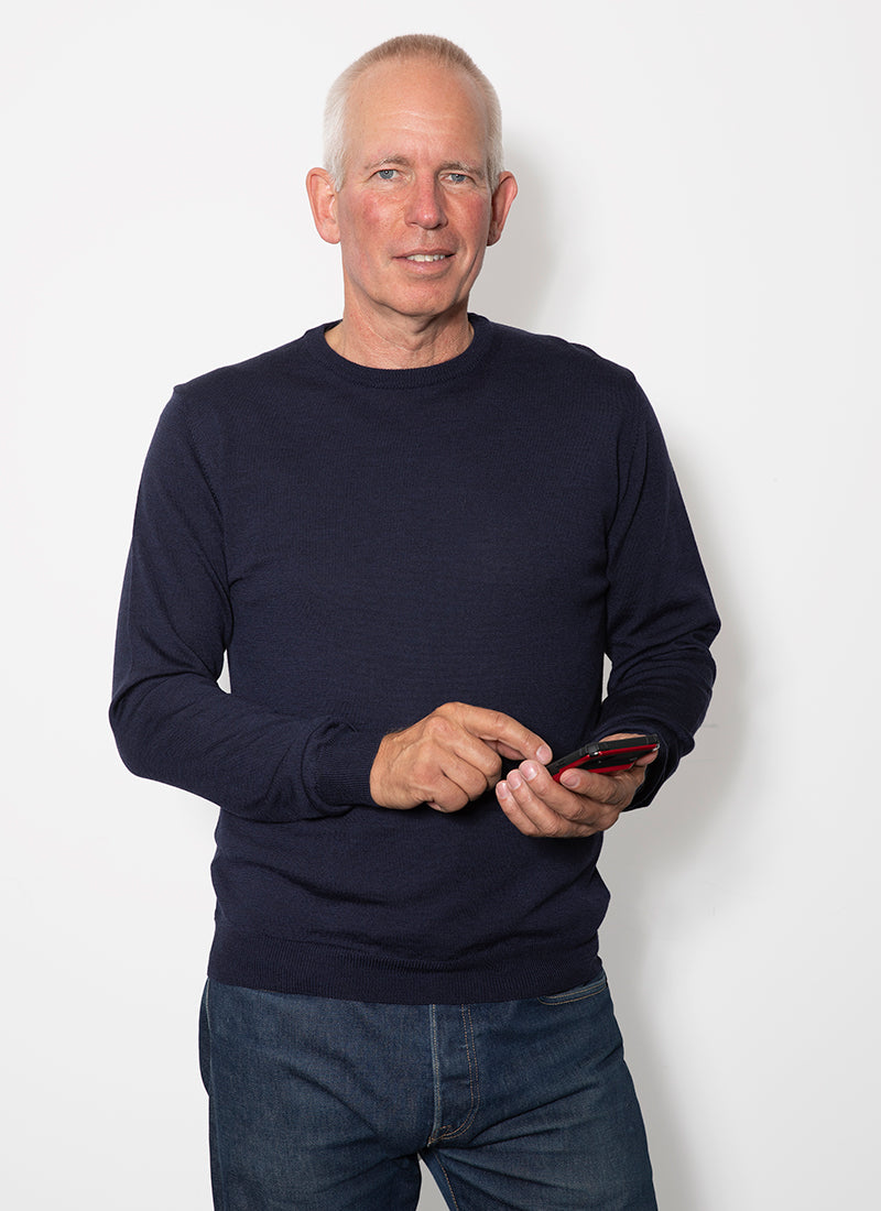 Navy Classic Merino Mens Crew Neck Jumper from AOK Clothing
