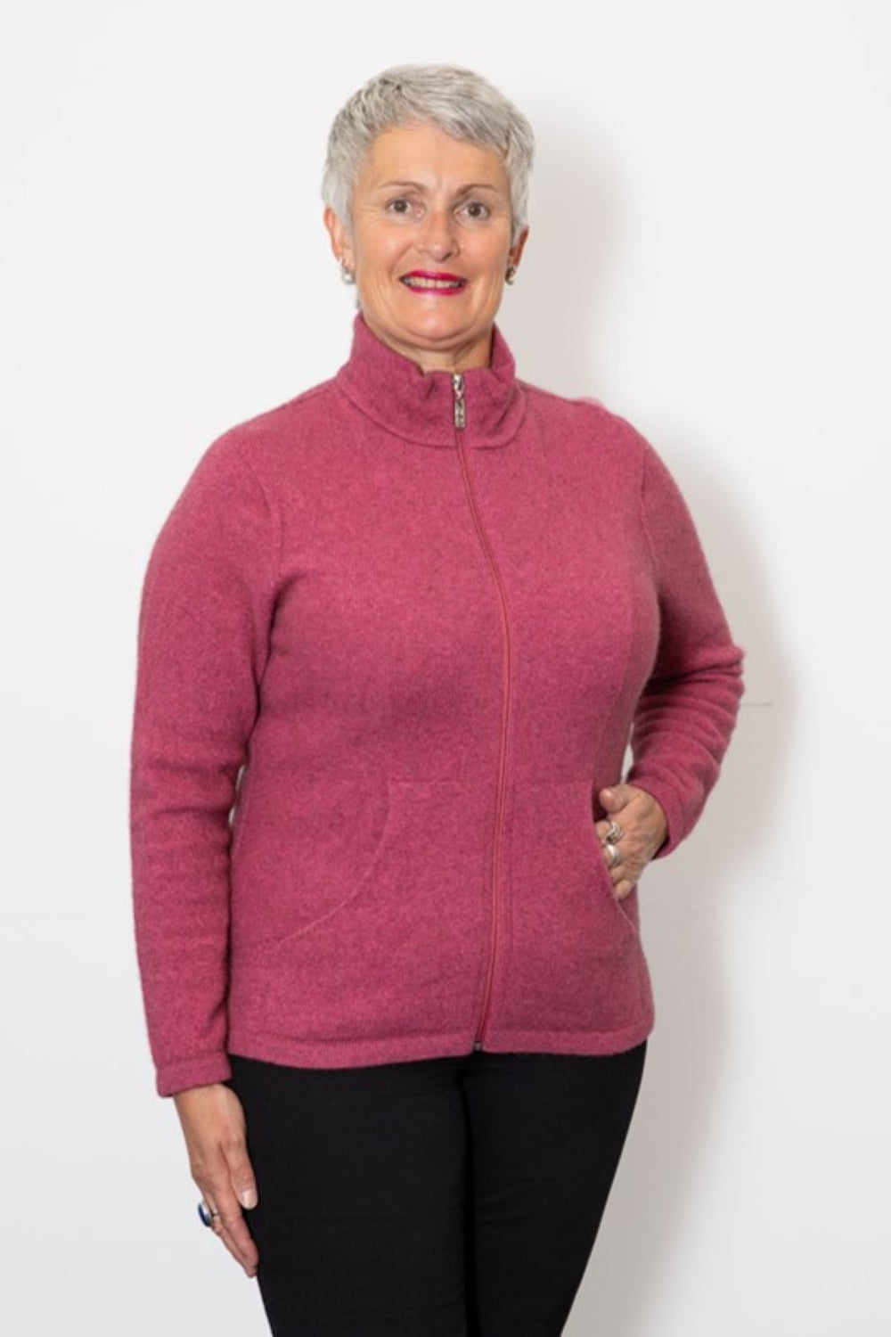 Merino Possum Slant Pocket Zip Jacket - Rosay
