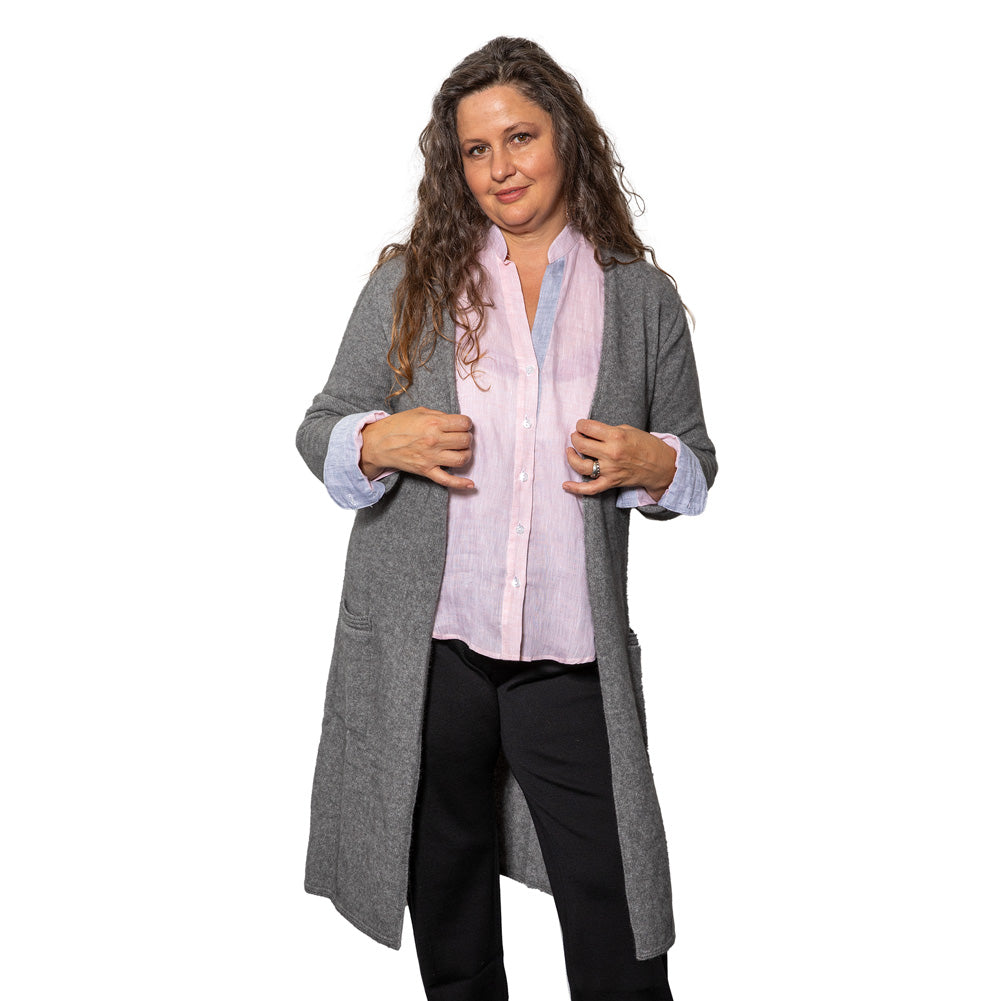 Merino Possum slate grey Long line coat from AOK Clothing