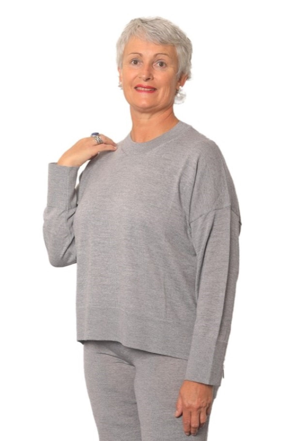 Stacie 100% Merino Crew Neck Jersey Grigio
