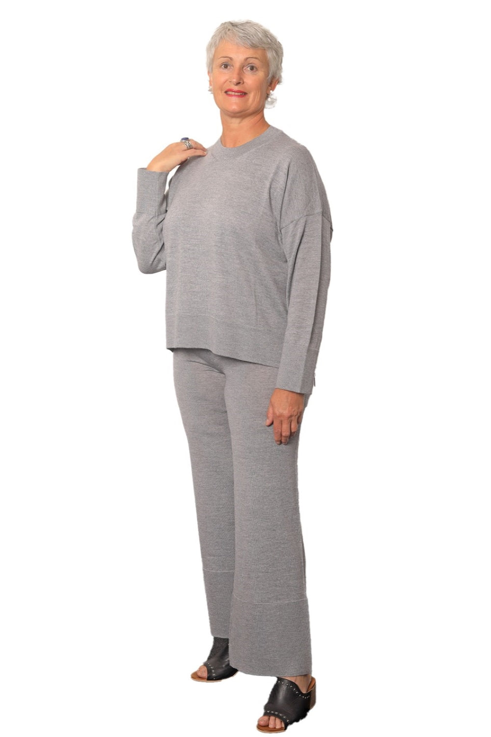 Stacie 100% Merino Crew Neck Jersey Grigio