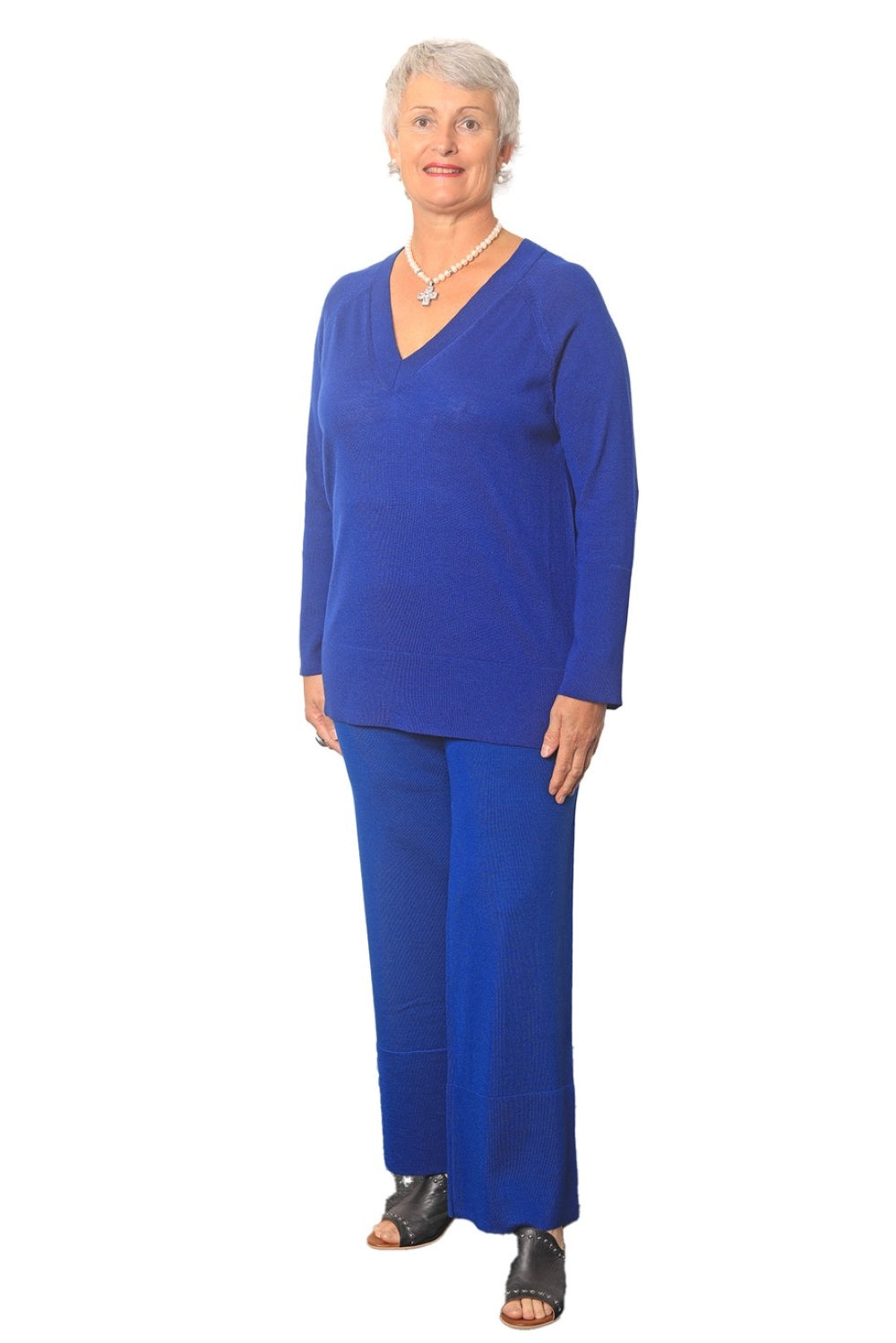 AOK Clothings Stacie 100% Merino V Neck Jersey Lapis