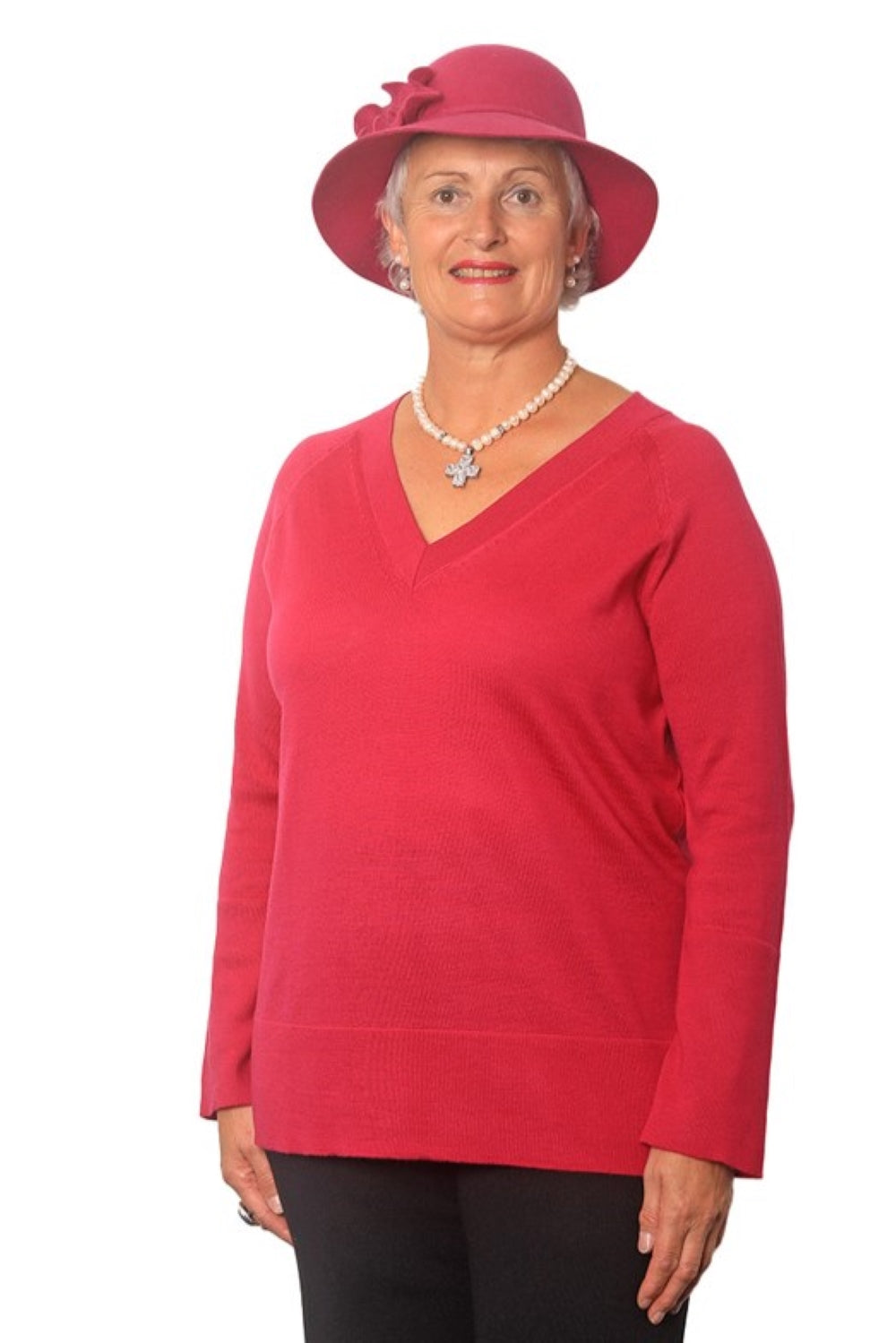 AOK Clothings Stacie 100% Merino V Neck Jersey - Fuchsia