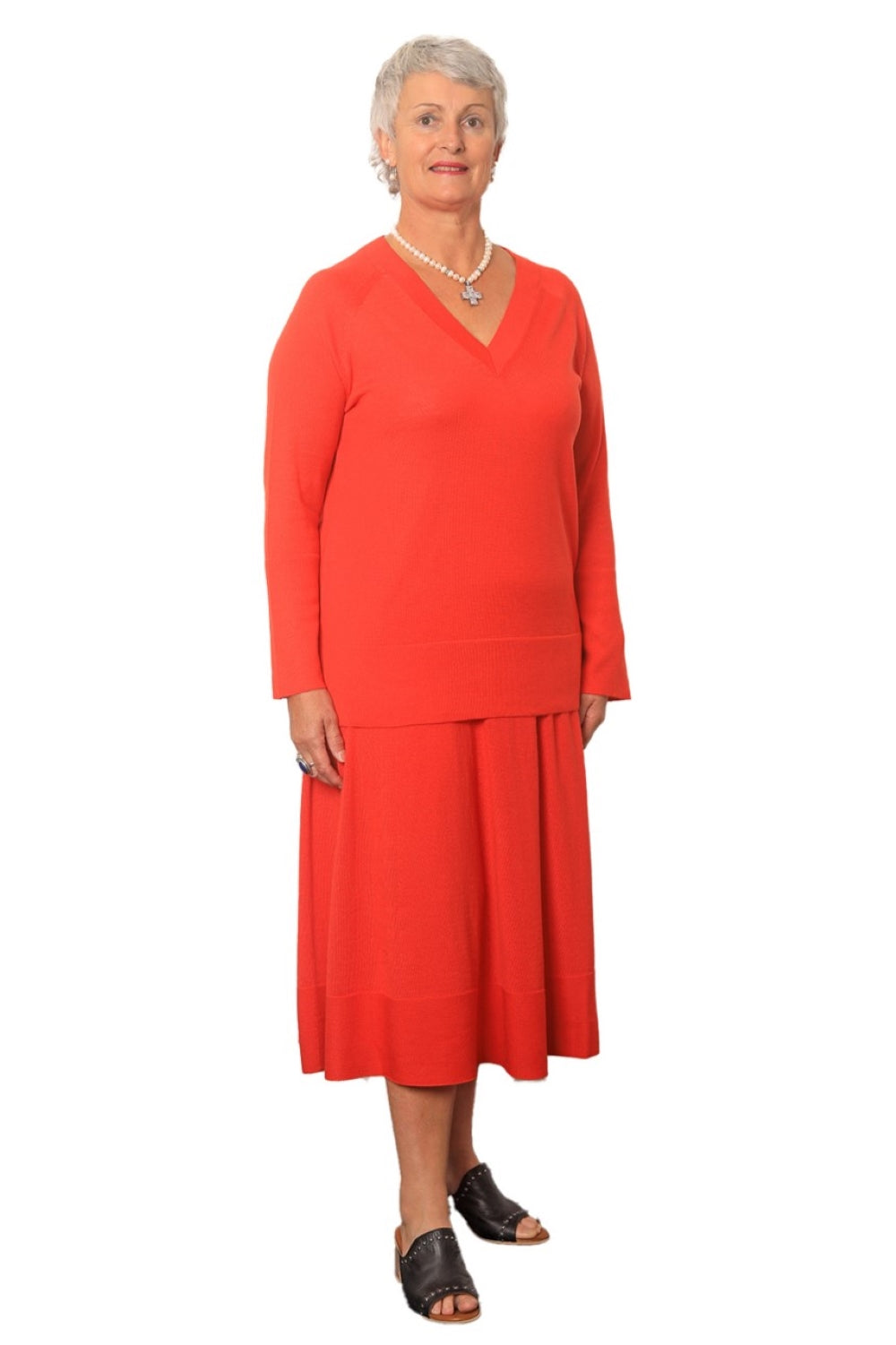 AOK Clothings Stacie 100% Merino V Neck Jersey Infrared