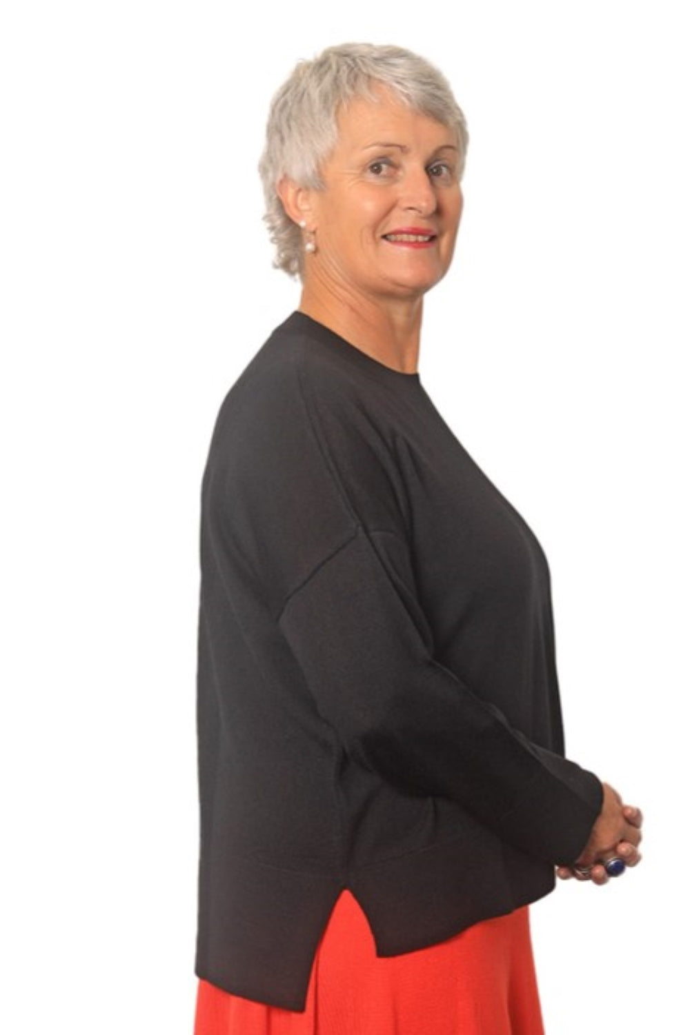 Stacie 100% Merino Crew Neck Jersey Black