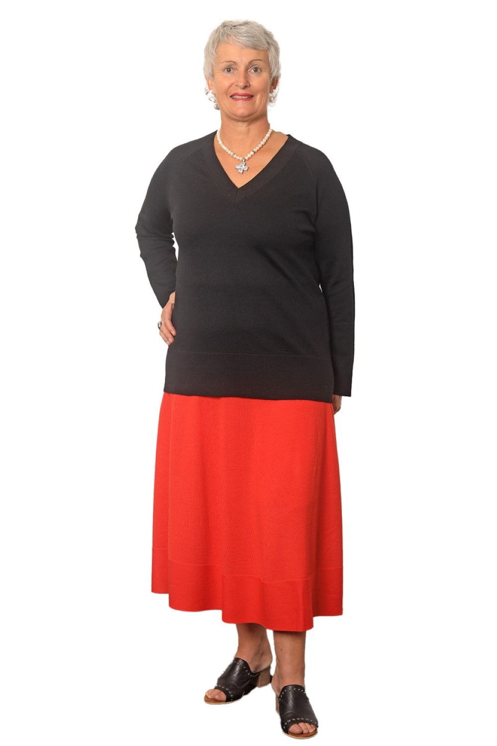 AOK Clothings Stacie 100% Merino V Neck Jersey Black