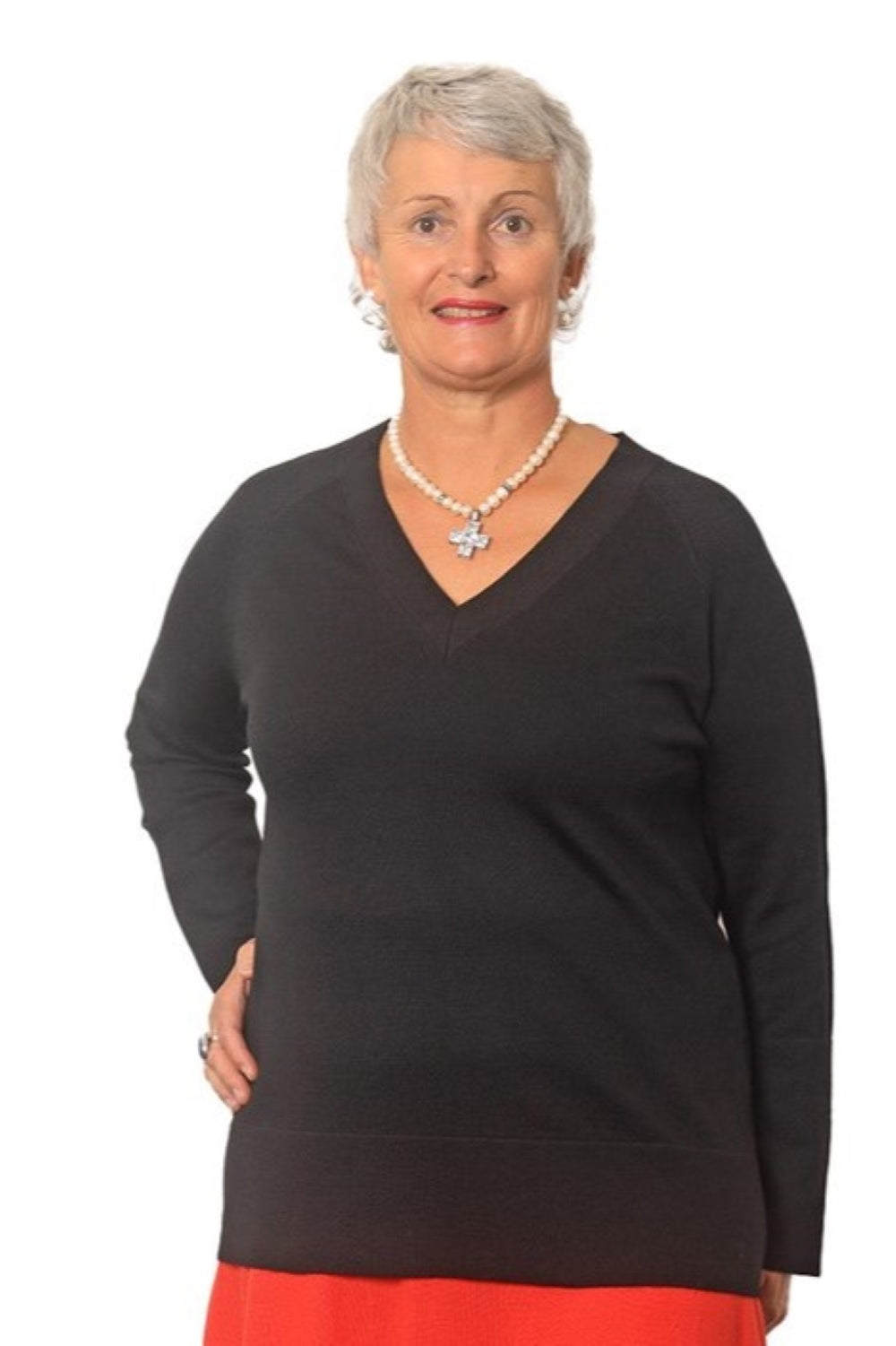 AOK Clothings Stacie 100% Merino V Neck Jersey Black