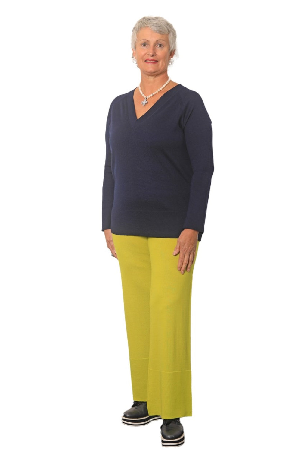 AOK Clothings Stacie 100% Merino V Neck Jersey Navy