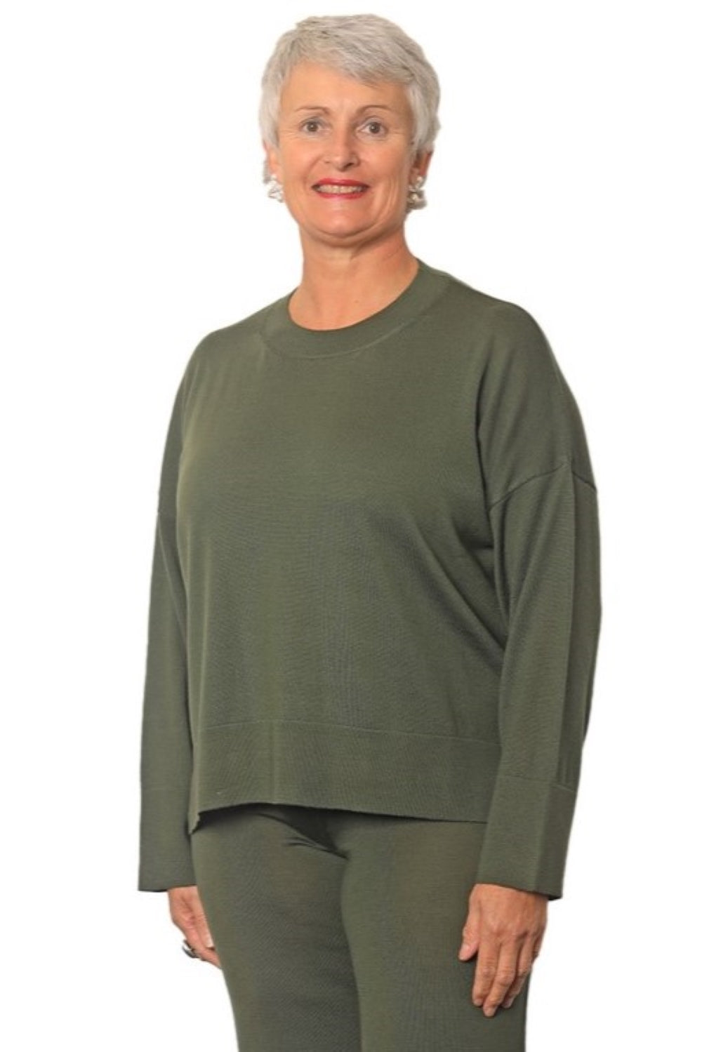 Stacie 100% Merino Crew Neck Jersey Militare