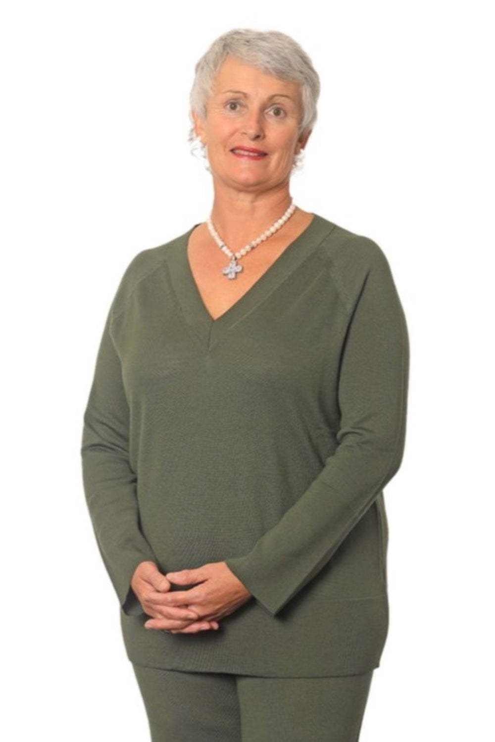 AOK Clothings Stacie 100% Merino V Neck Jersey Militare