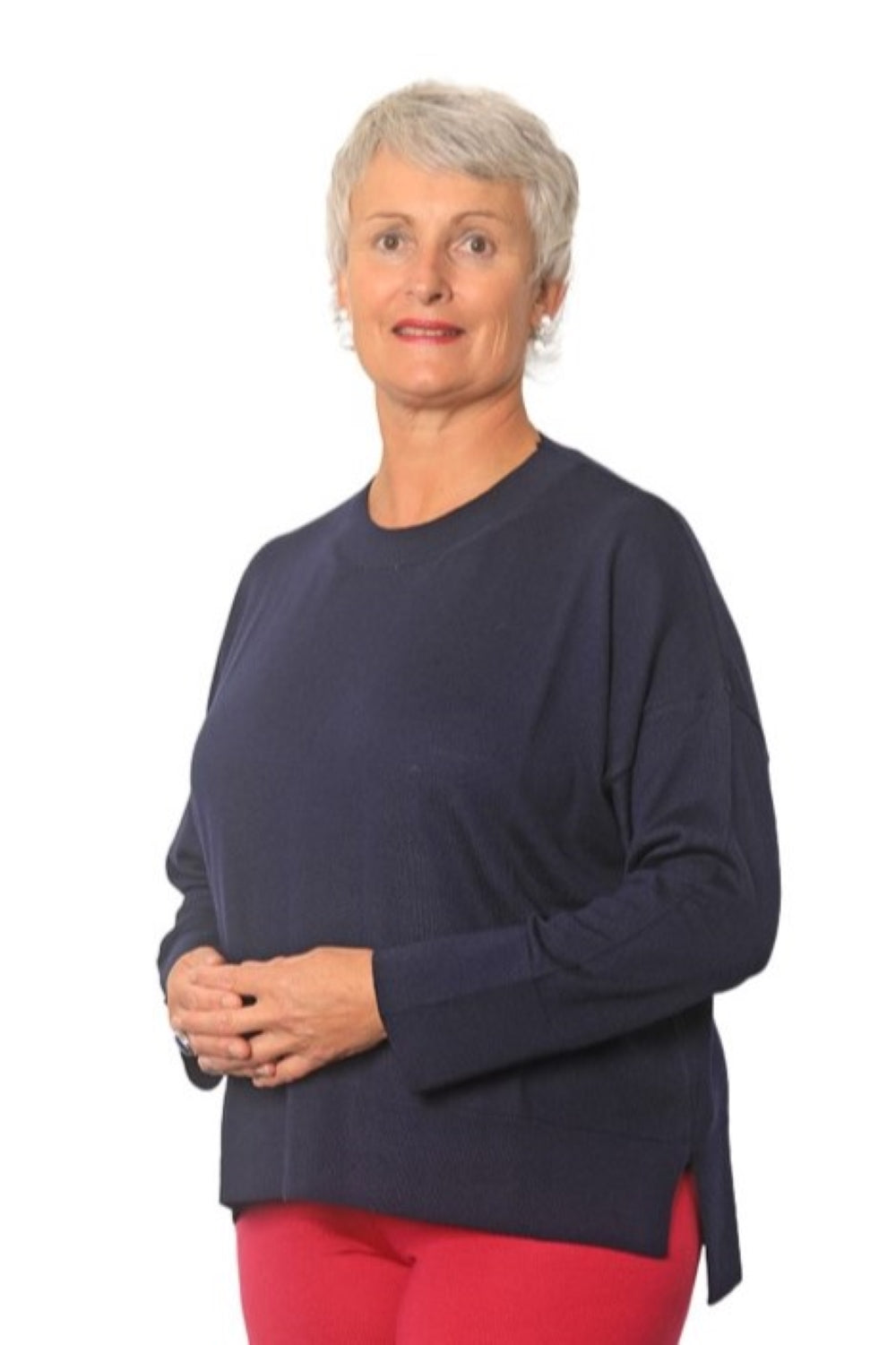 Stacie 100% Merino Crew Neck Jersey Navy