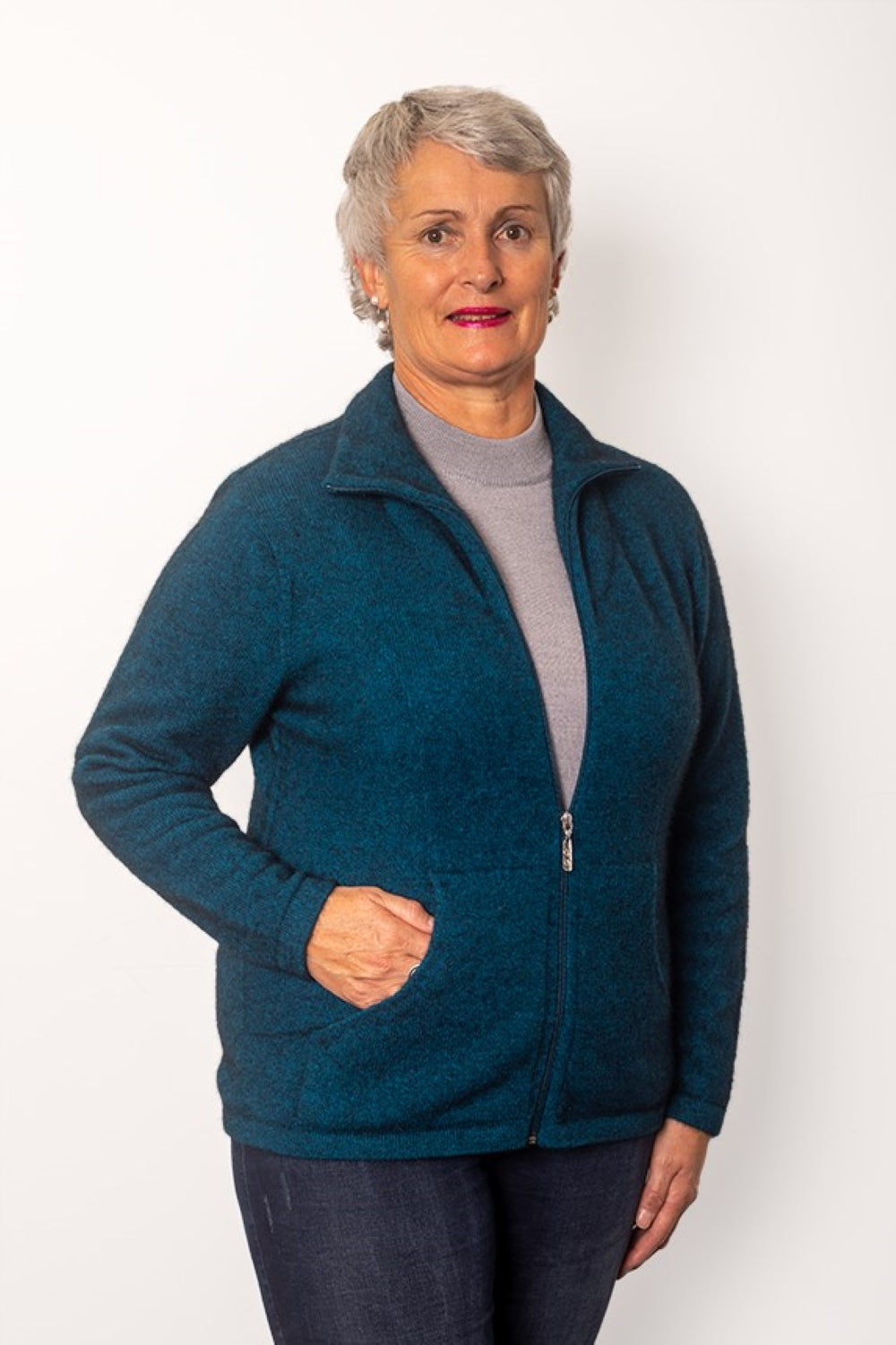 Merino Possum Slant Pocket Zip Jacket - Tui