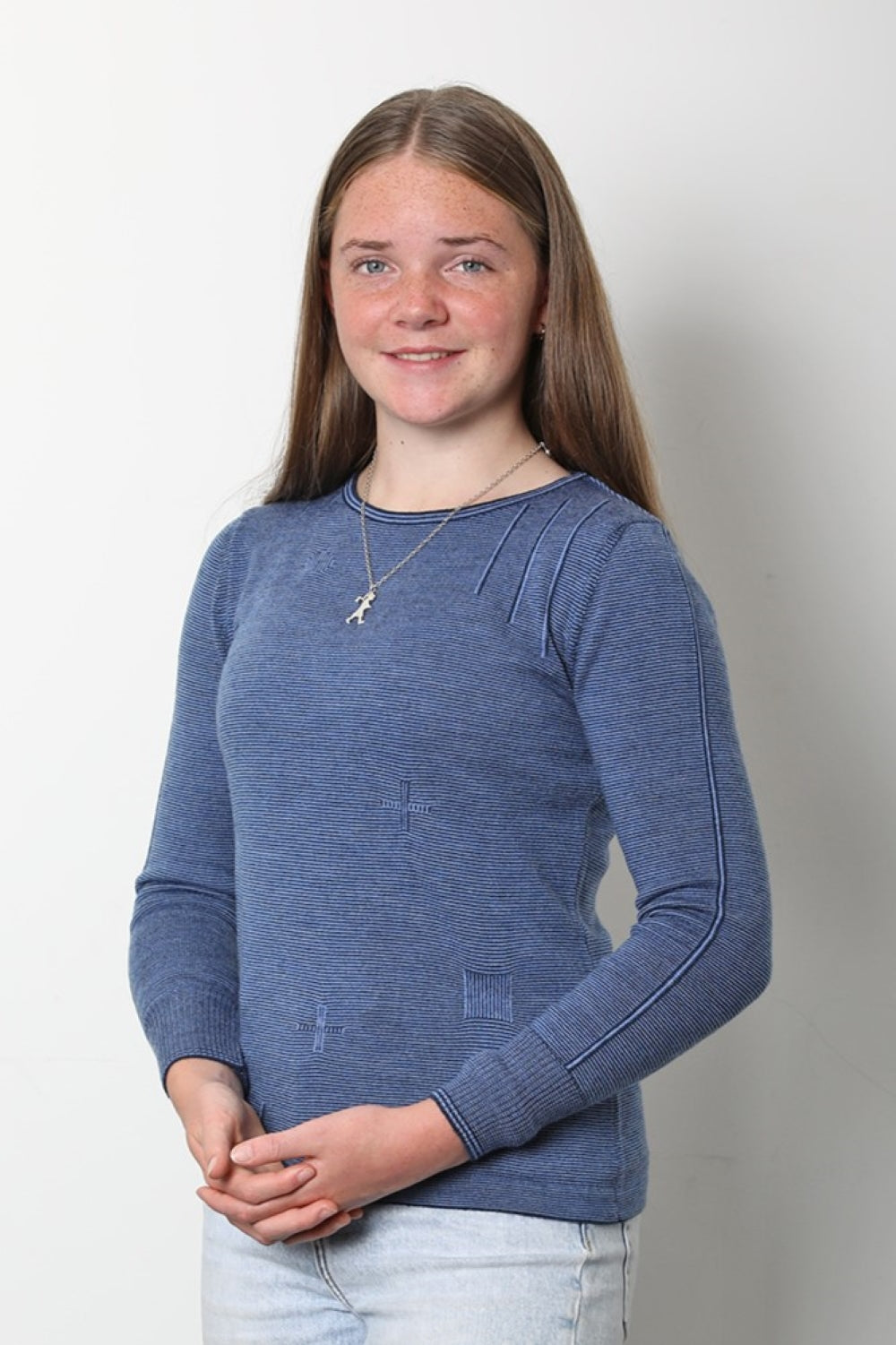 Royal Merino Fine Striped Embossed jumper blue