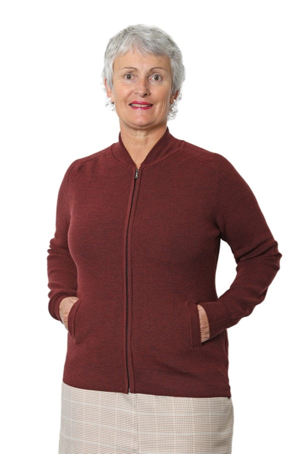 Rib Knit 100% Merino - Zip Jacket with sleeve detail and pockets Port
