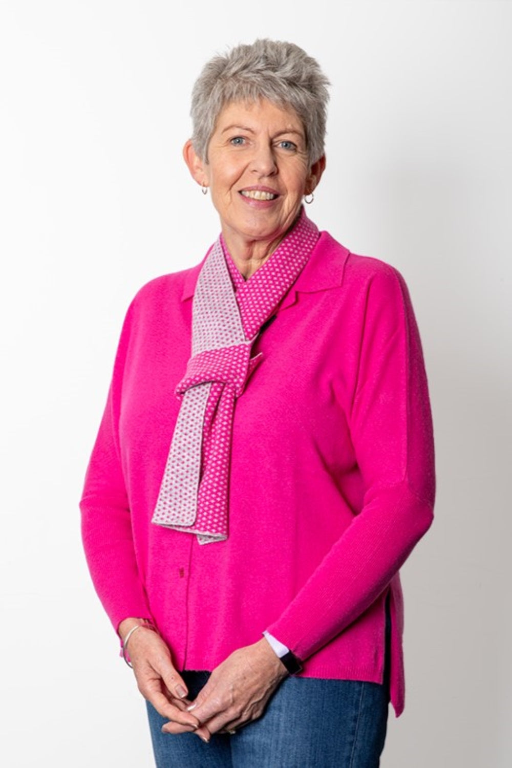 Cashmere Merino Collar Maxi Cardigan Fuchsia with scarf