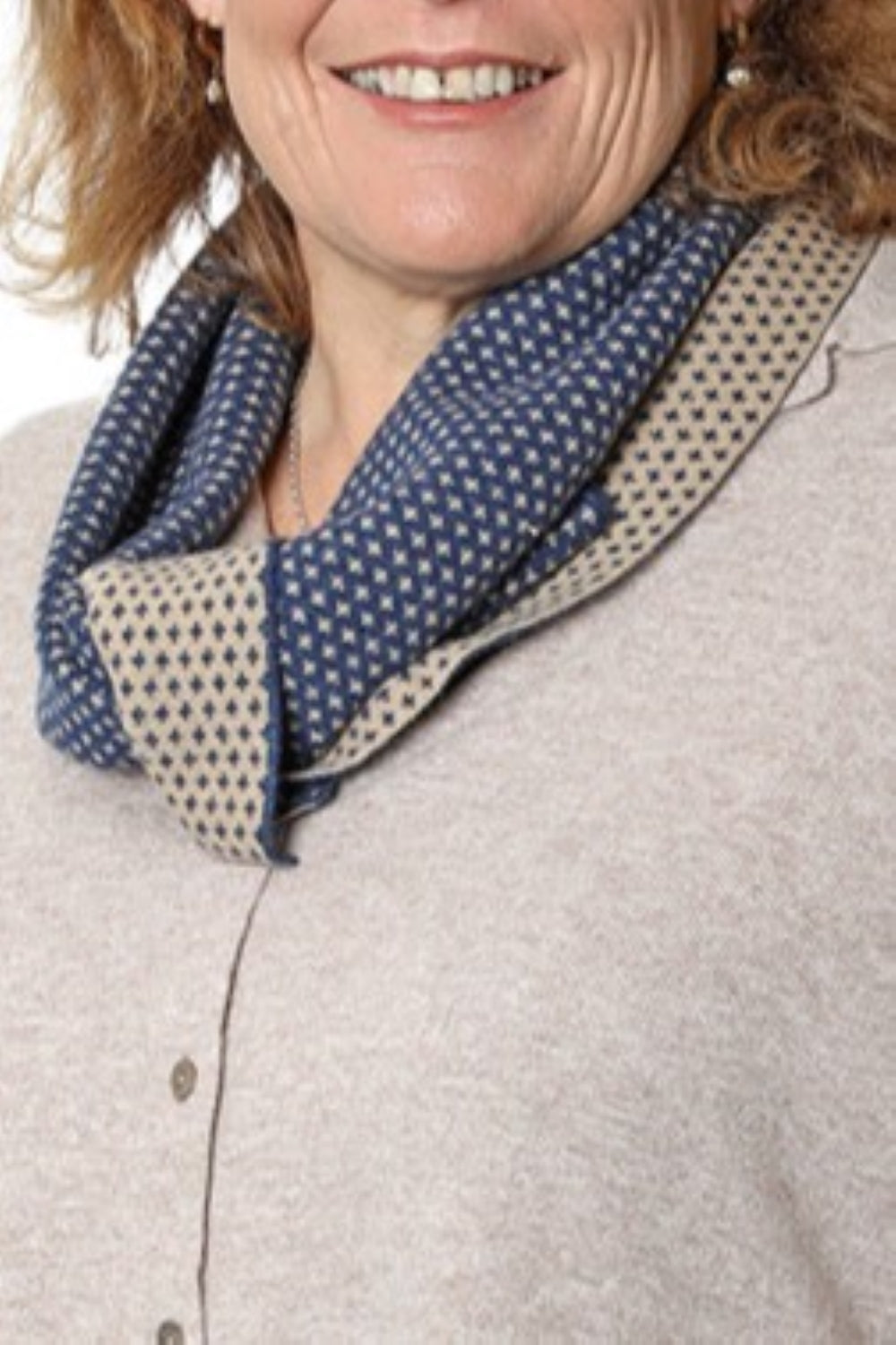 Cashmere Merino Pattern Neck Scarf 2 Buttons midnight /B96