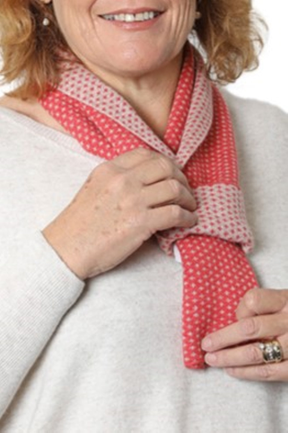 Cashmere Merino Pattern Neck Scarf 2 Buttons Brique/Beige