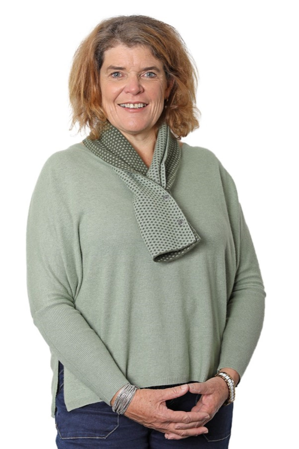 Cashmere Merino Pattern Neck Scarf 2 Buttons kaky/Mili