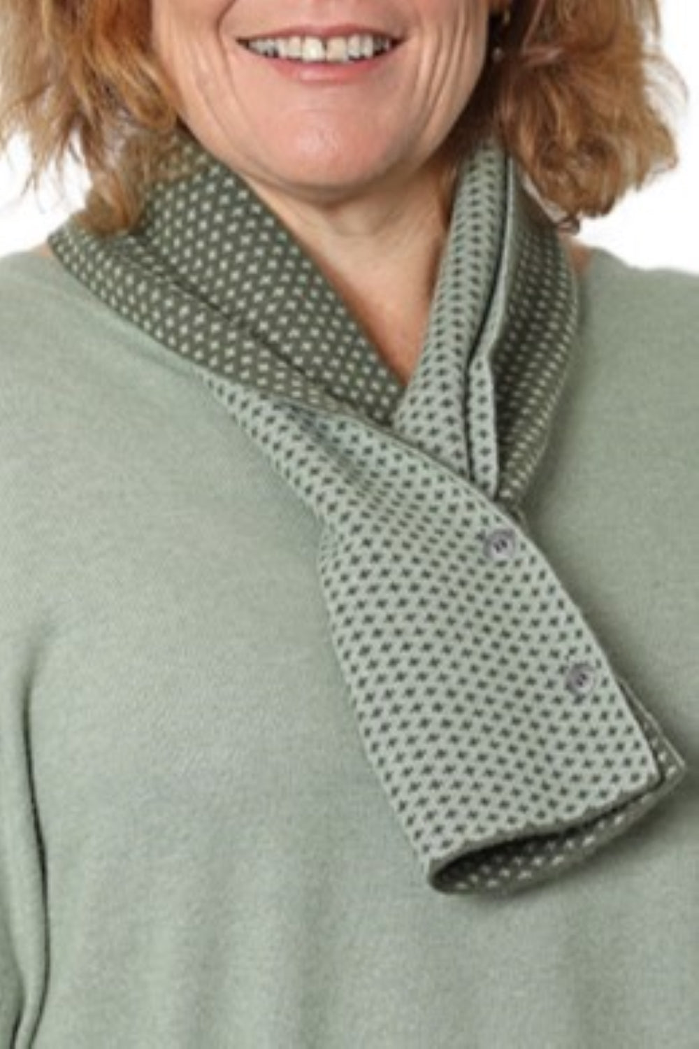 Cashmere Merino Pattern Neck Scarf 2 Buttons Kaky/Mili