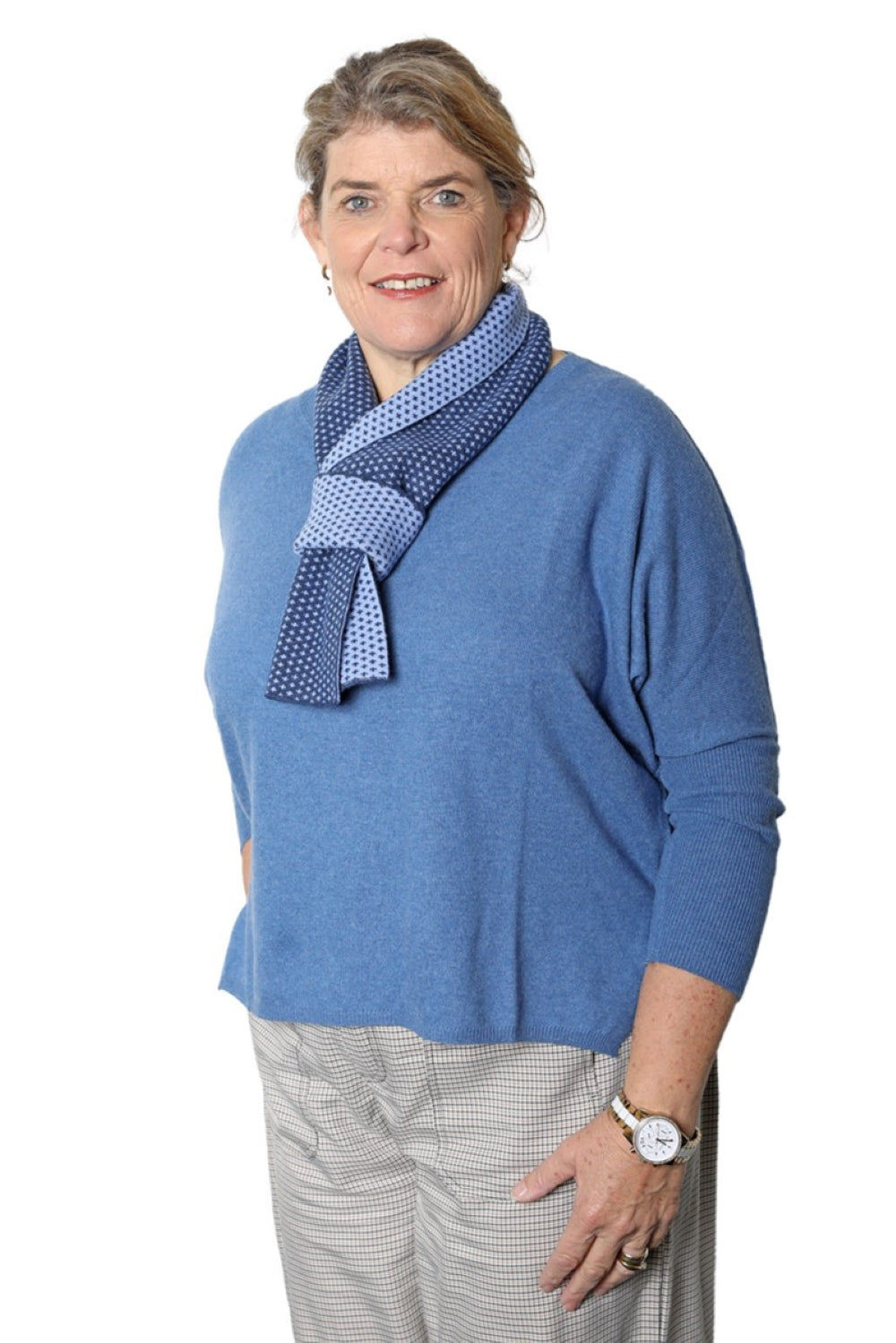 Cashmere Merino Pattern Neck Scarf 2 Buttons Midnight/Lavender