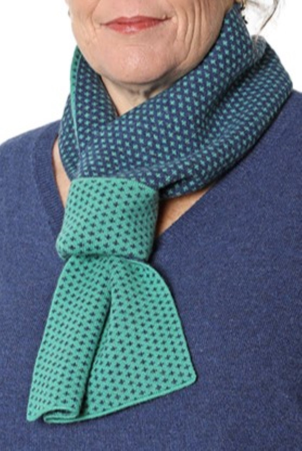 Cashmere Merino Pattern Neck Scarf 2 Buttons Ama/Midnight