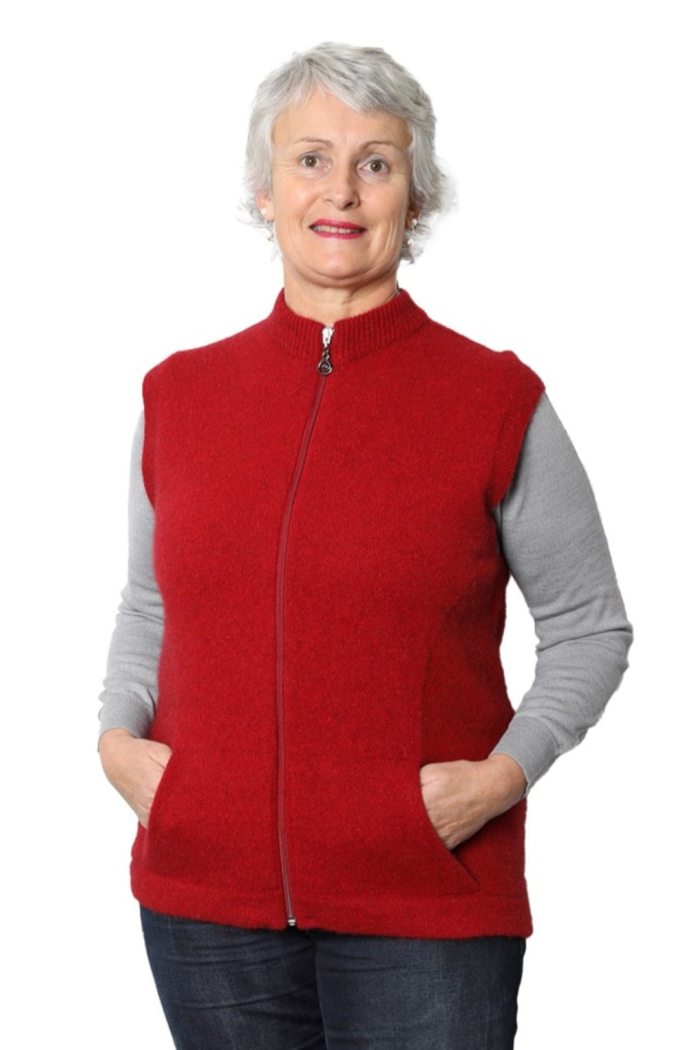 Merino Possum Sleeveless Vest - Poppy