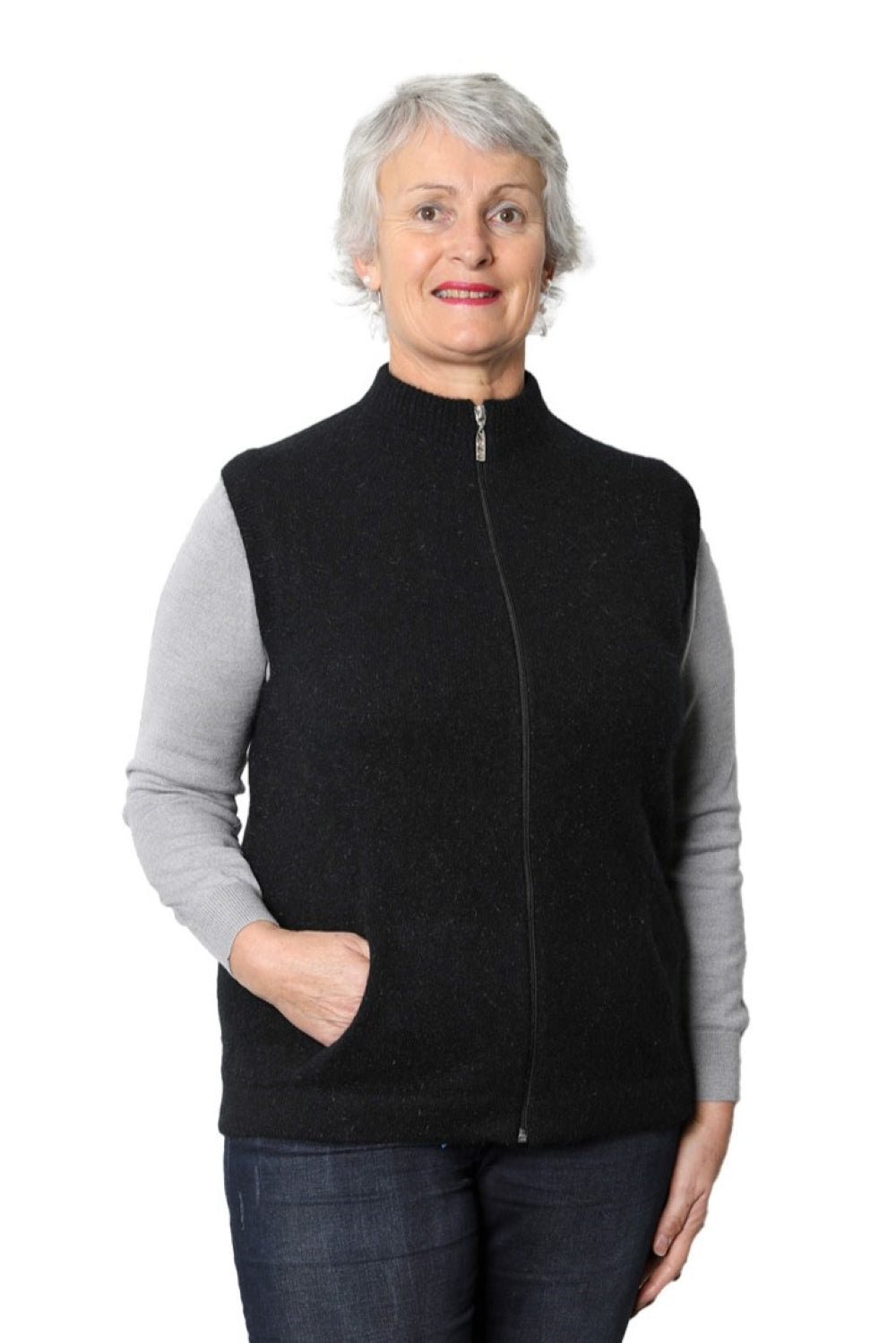 Merino Possum Sleeveless Vest - Black