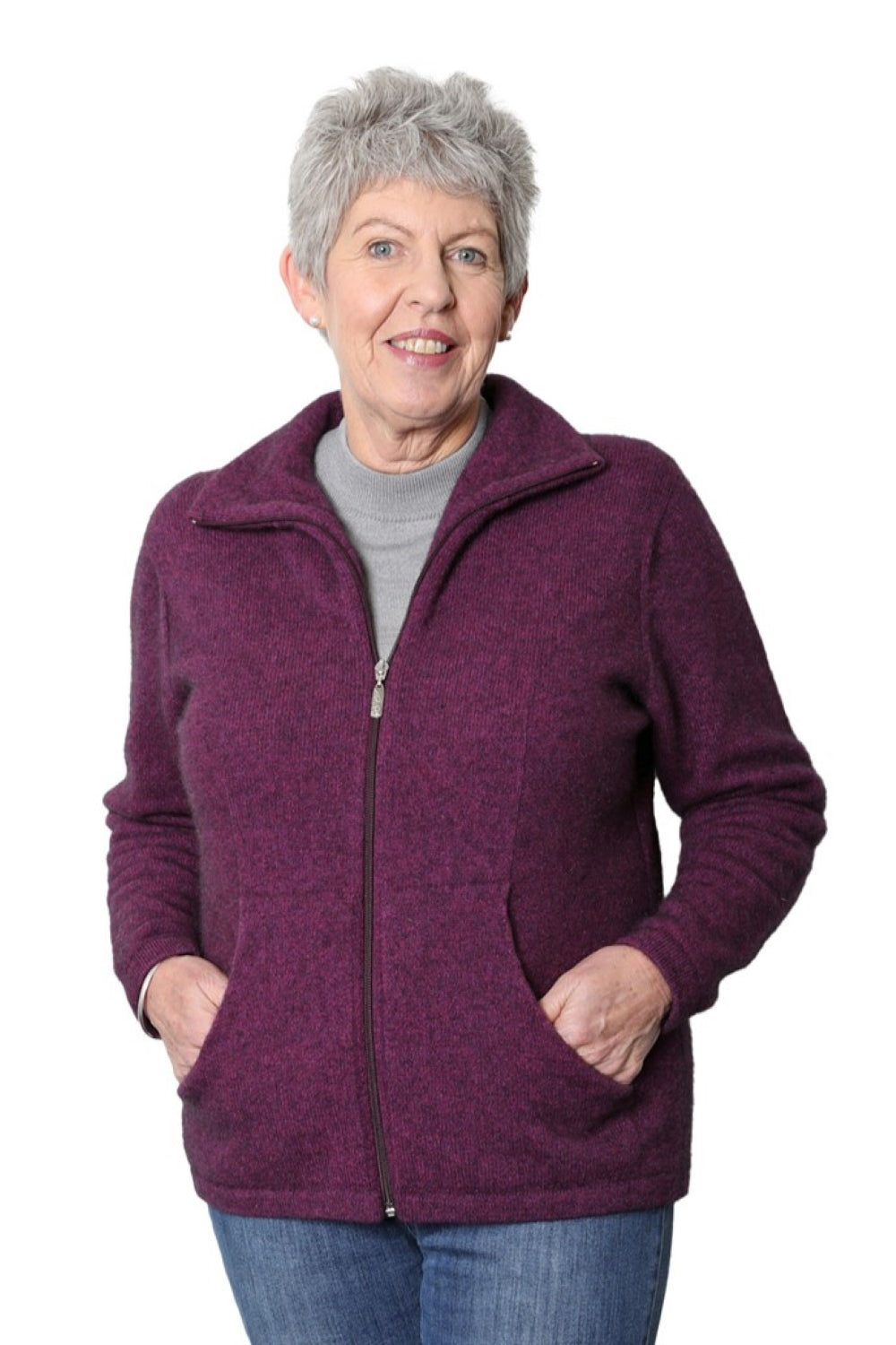 Merino Possum Slant Pocket Zip Jacket - Twilight