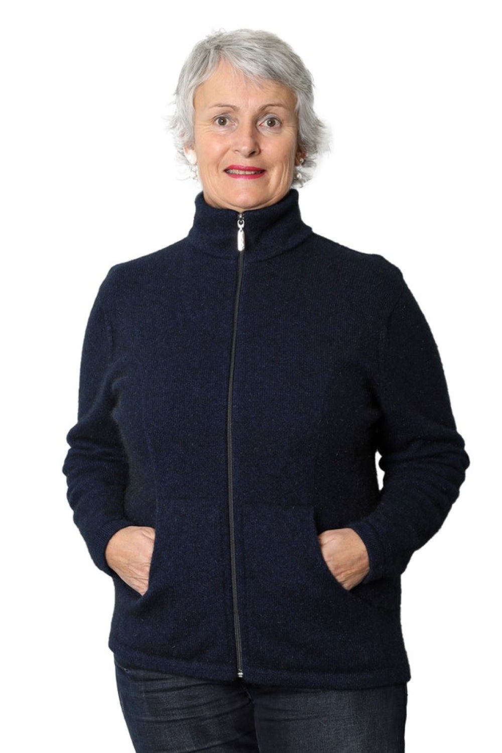 Merino Possum Slant Pocket Zip Jacket - Maritime