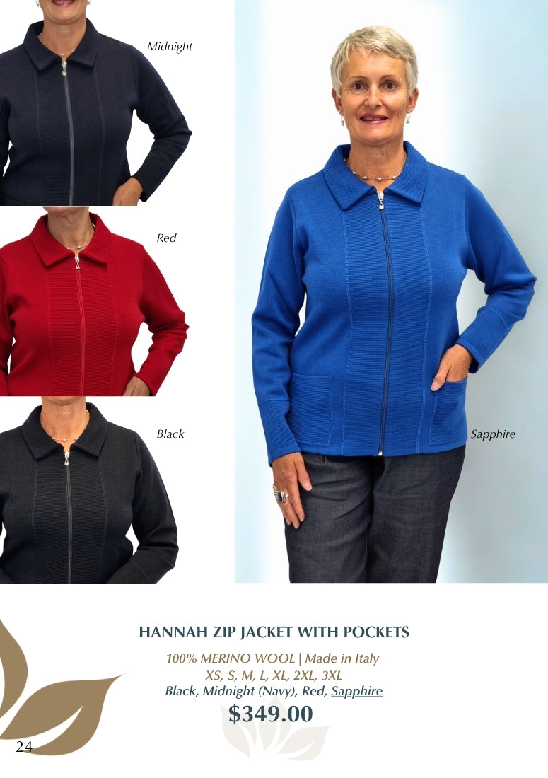 100% Merino Hannah Zip Jacket with Pockets