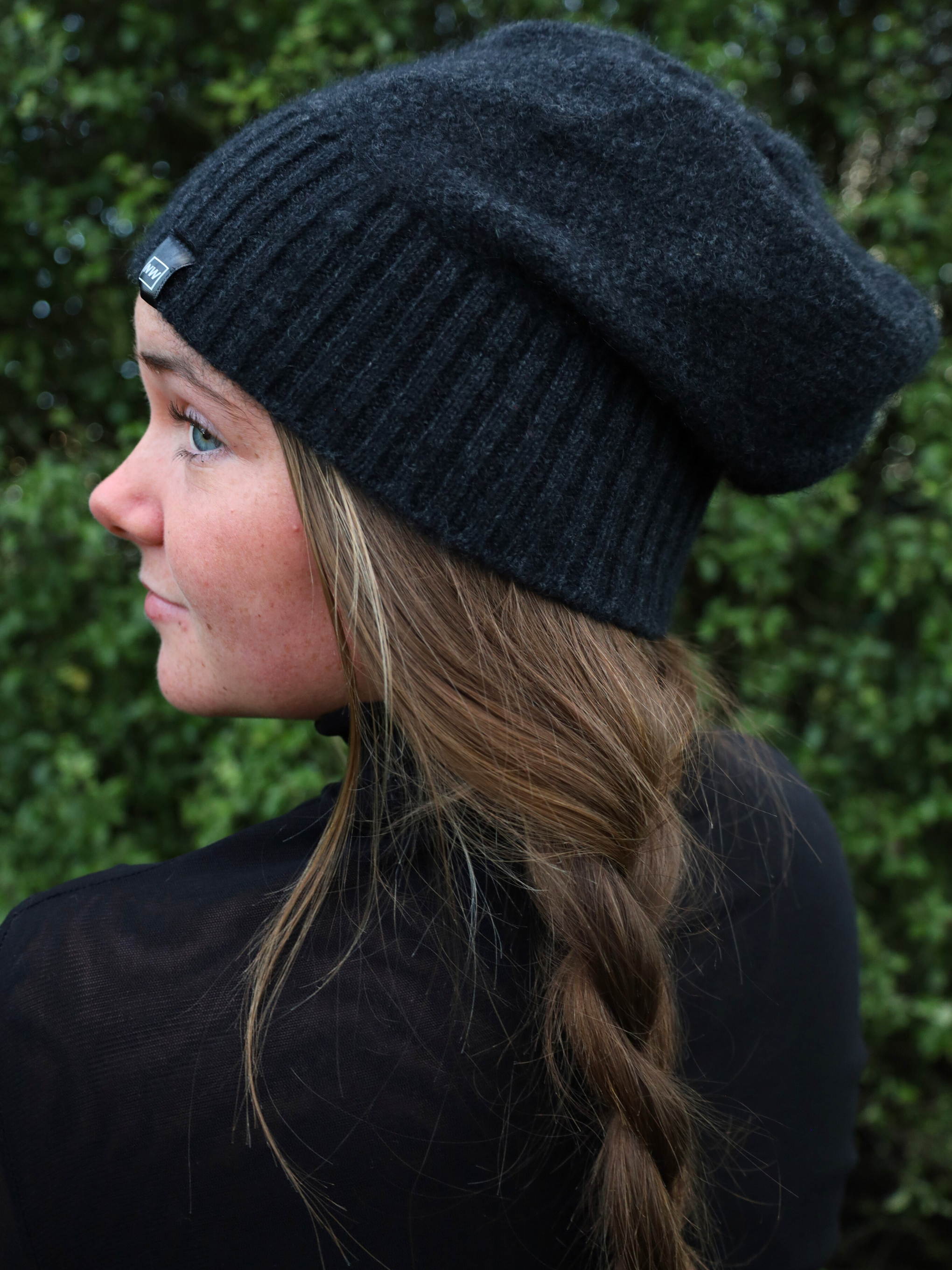 Charcoal merino possum baggie hat