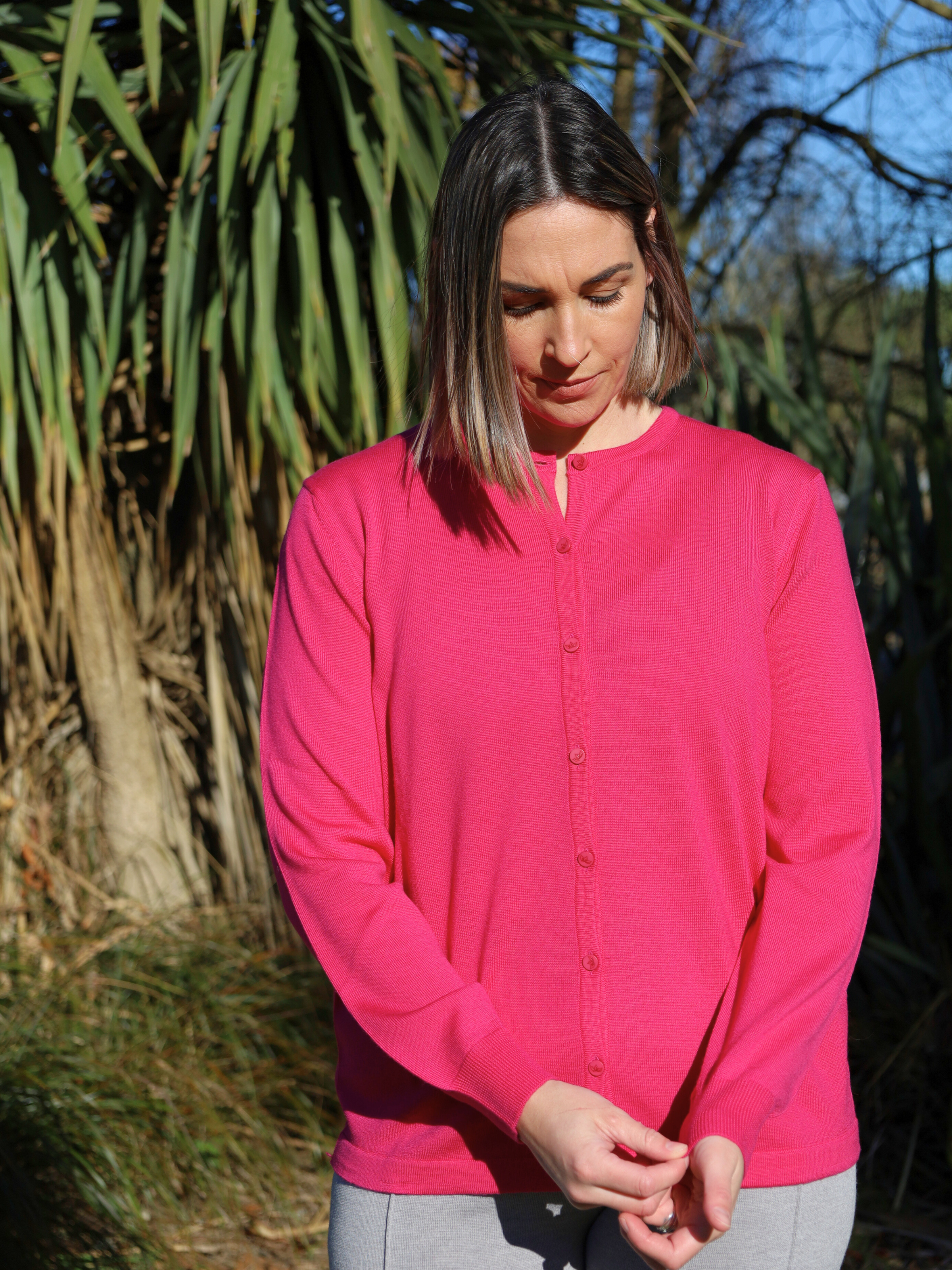 italian classic merino cardi pink