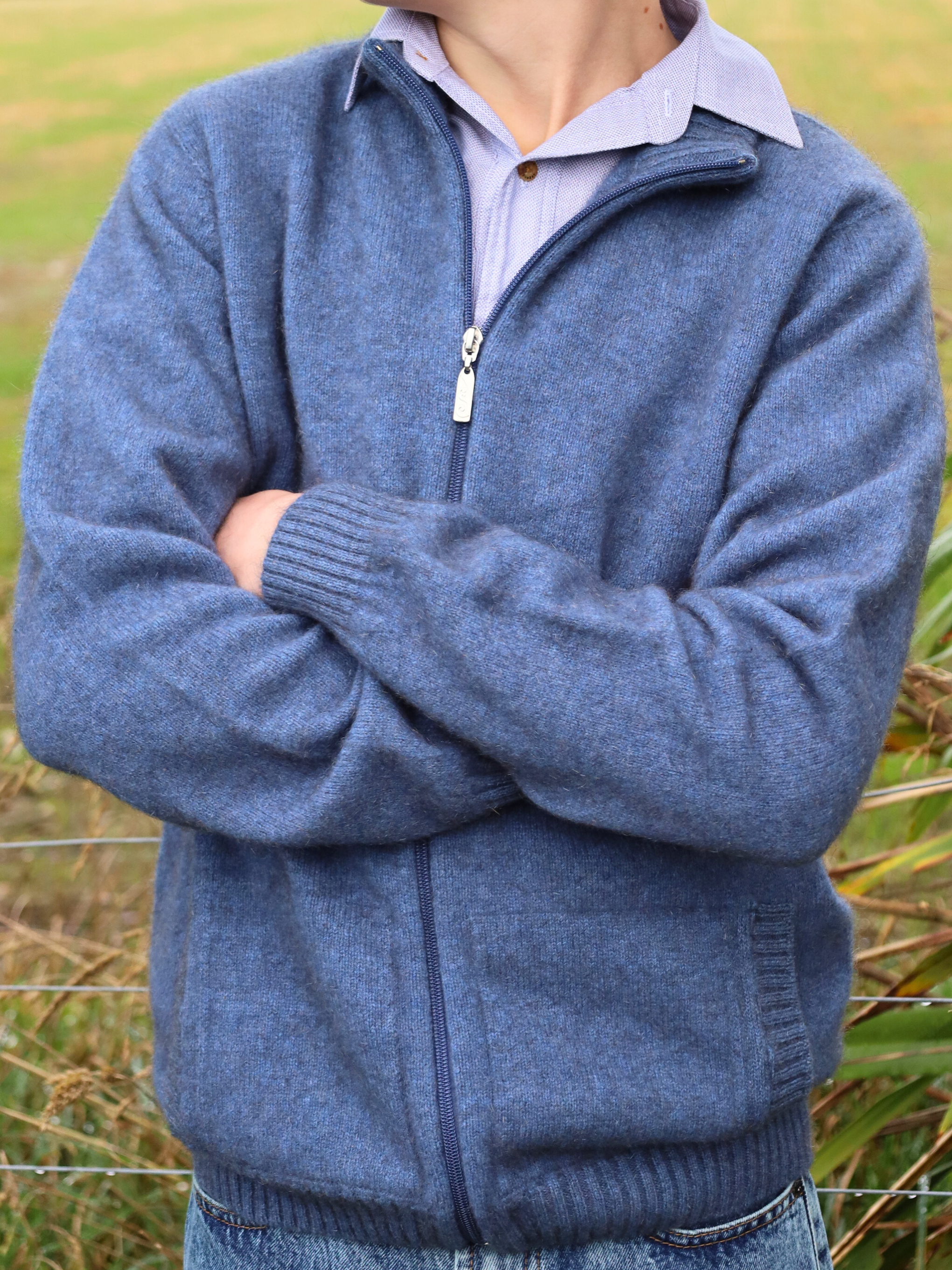 Mens Merino Possum Zip Jacket blue