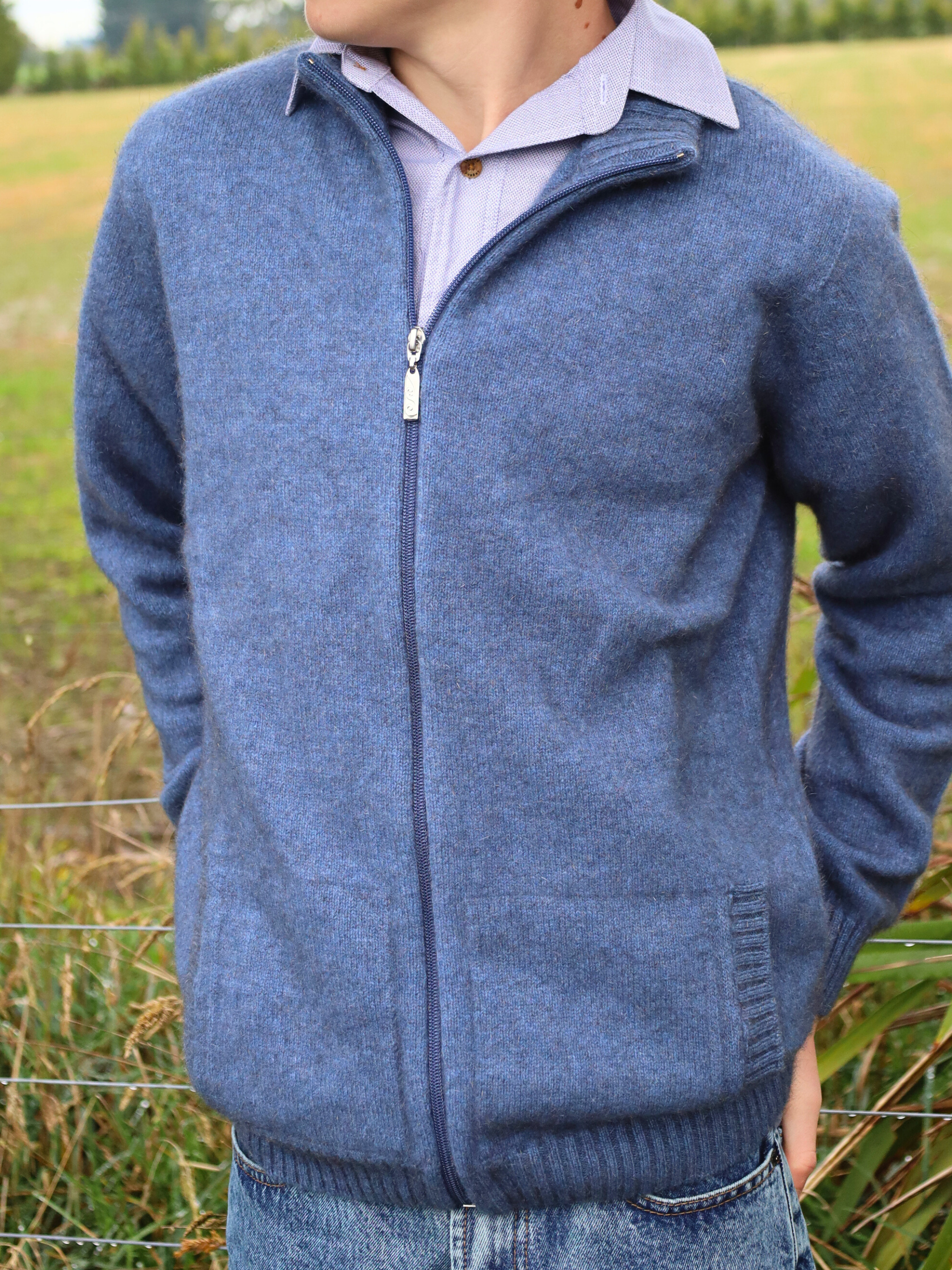 Mens Merino Possum Zip Jacket blue
