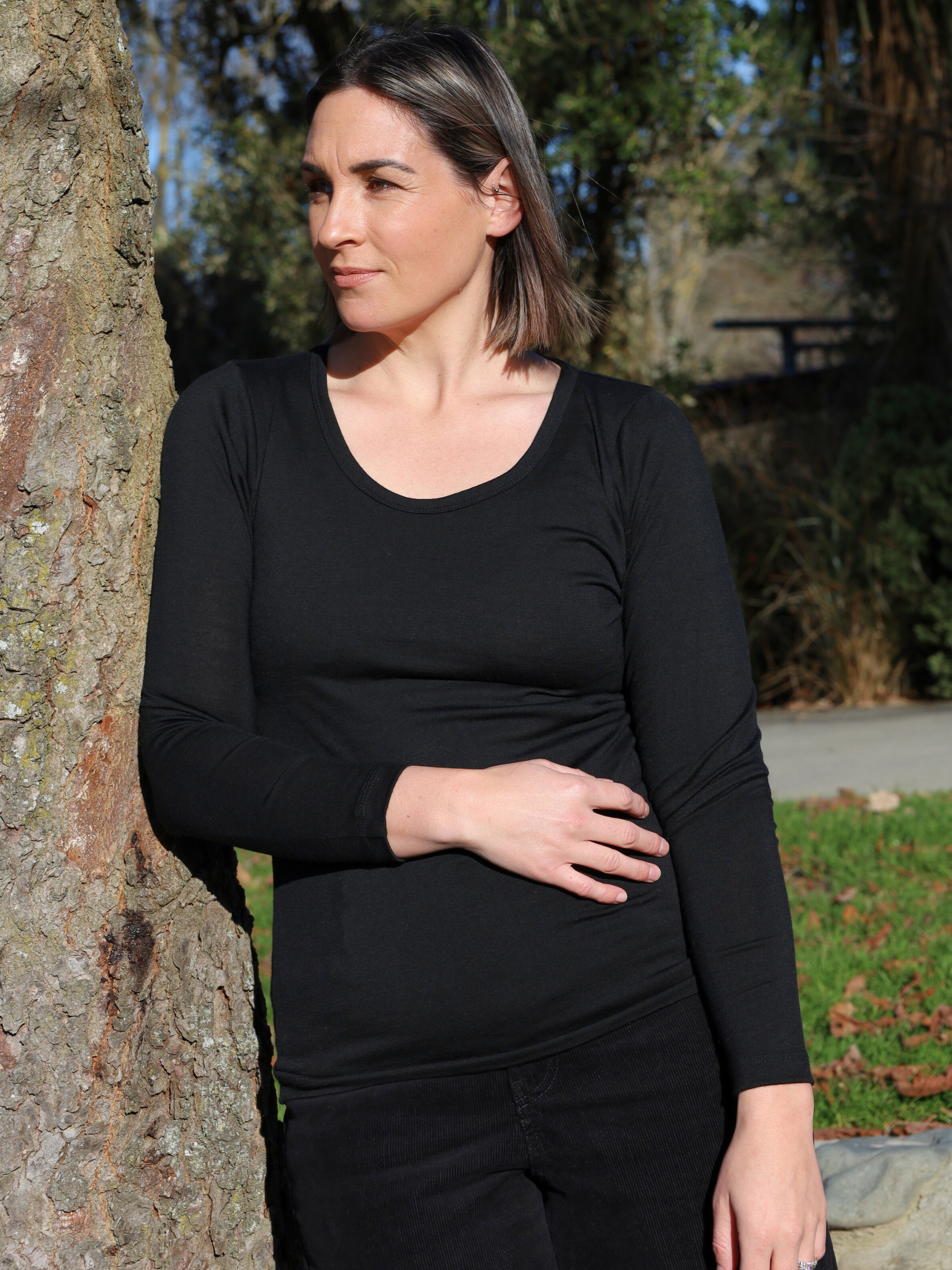 merino Long Sleeve Scoop Single Jersey