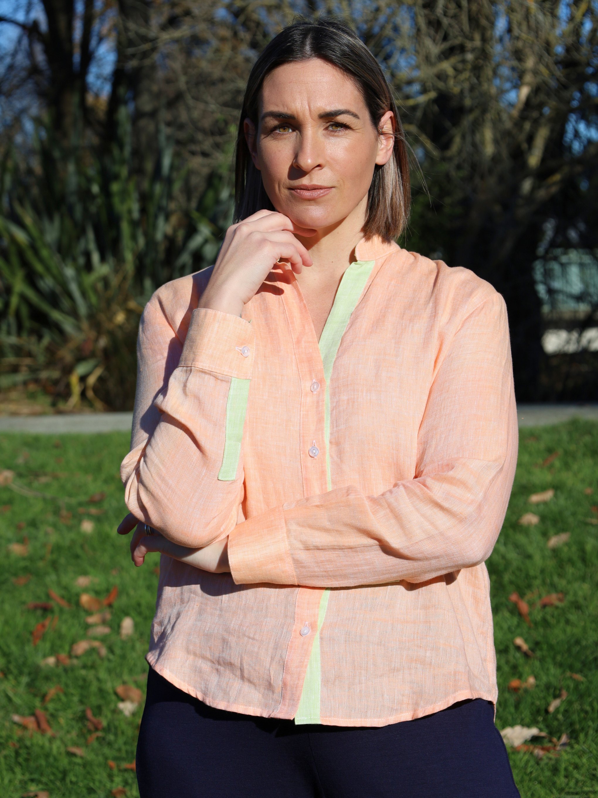 linen bllouse orange and apple form AOK clothing