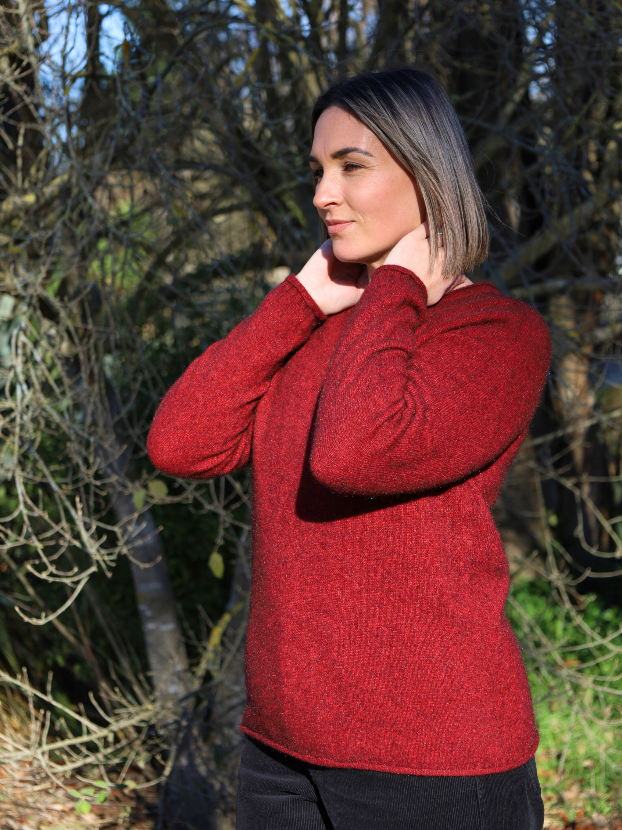 merino possum red crew neck jumper