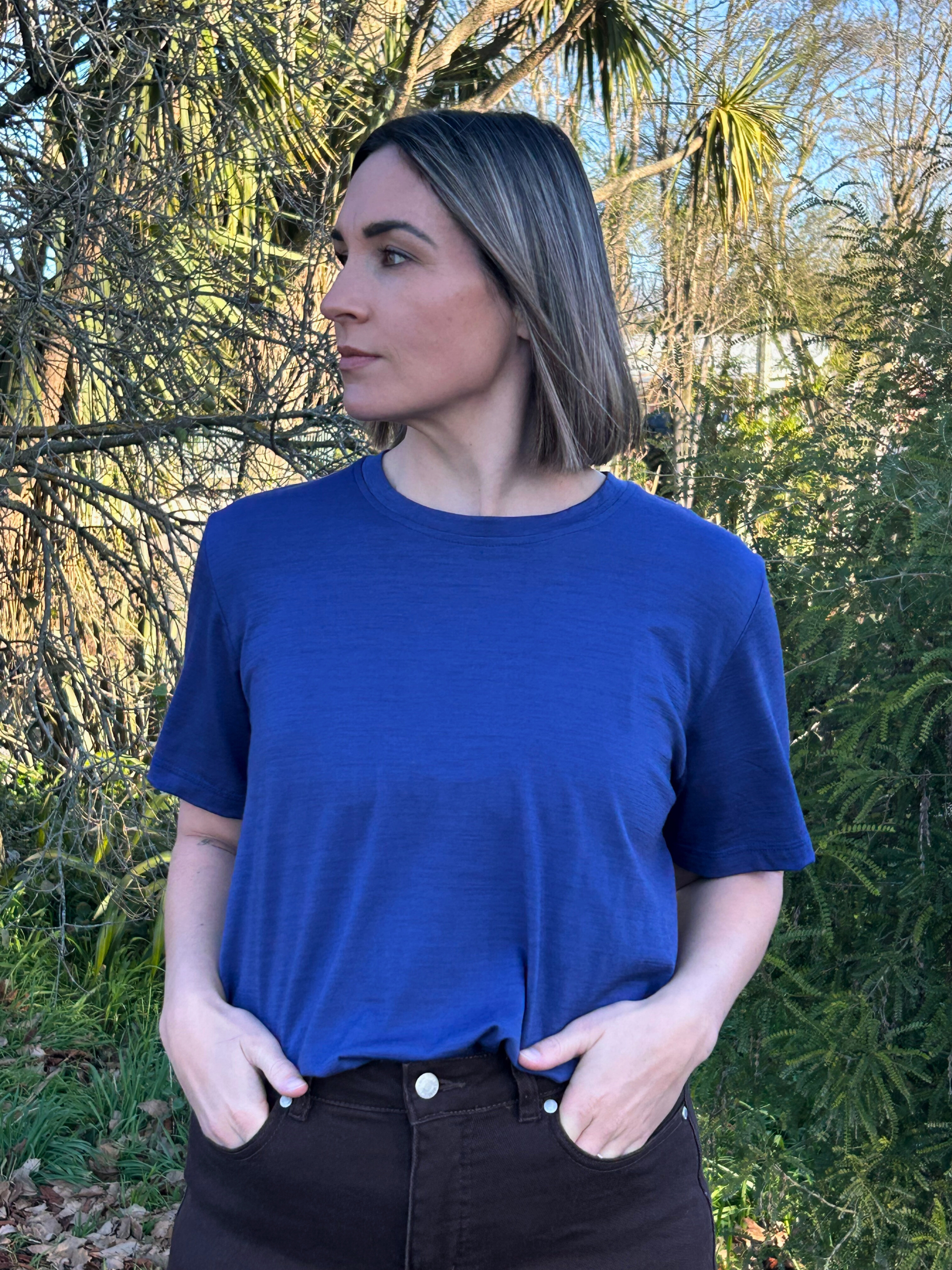 Blue merino short sleeve shirt